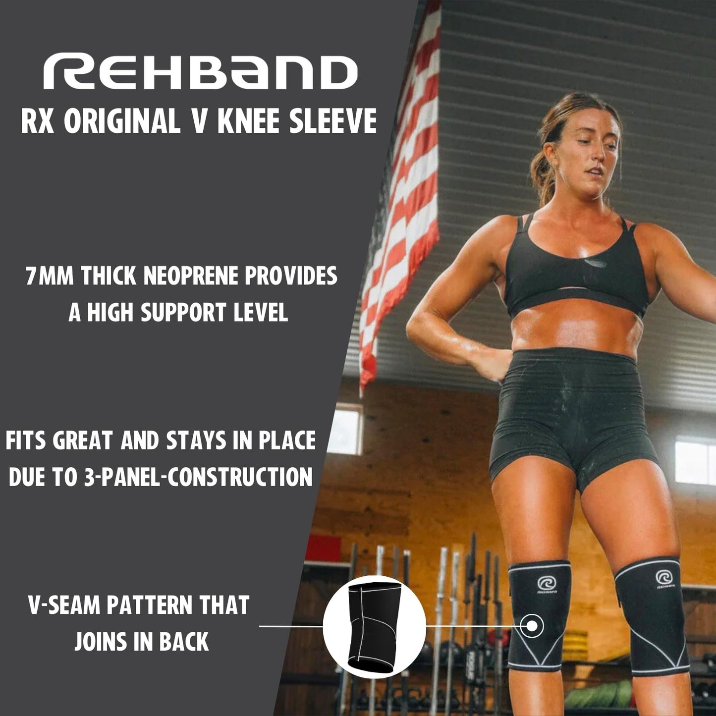 Rehband Classic 7mm V Knee Sleeve for Weightlifting, Competition Grade Powerlifting Knee Sleeve, Compression Sleeve for Crossfit, Squats, Gym & Heavy Lifts, Colour:Black/Red - 1 Pair, Size:XX-Large