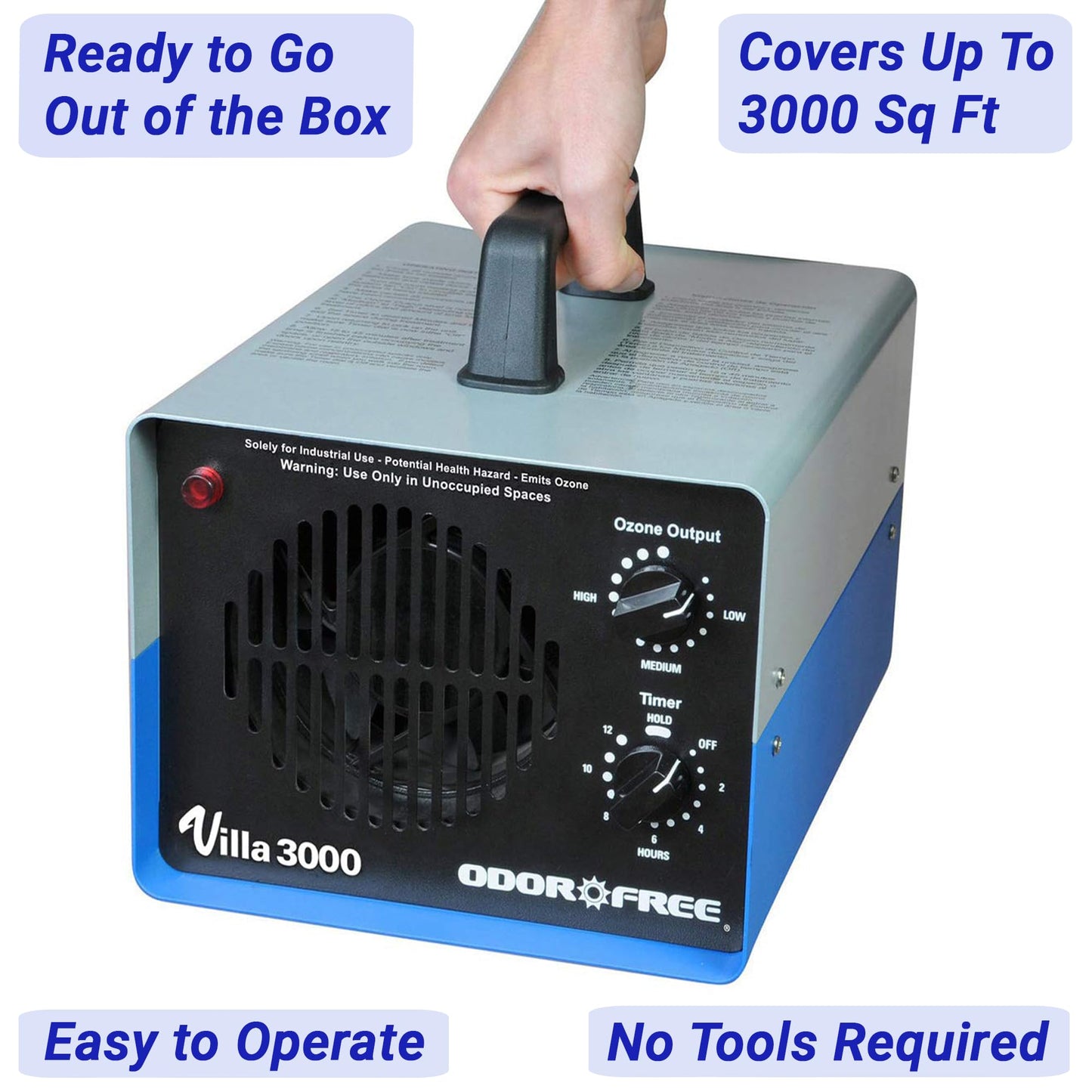 OdorFree Villa 3000 Ozone Generator for Eliminating Odors, permanently removing Tobacco, Pet and Musty Odors at their Source - Easily Treats Up To 3000 Sq Ft