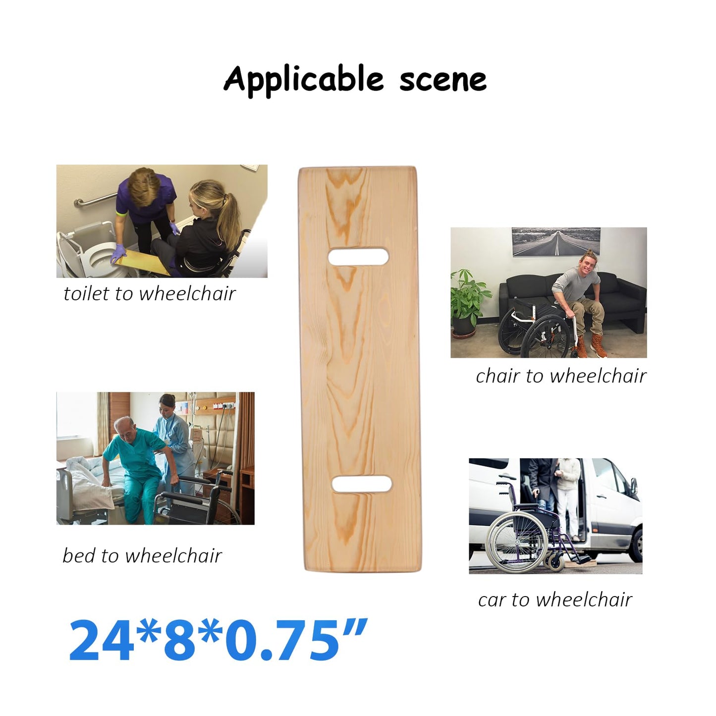 Slide Transfer Board with Handles,Made of Heavy-Duty Wood,Mobility Aid for Senior and Handicap,Load Capacity Up to 500 lbs,24×8×0.75" (24 * 8 * 0.75)