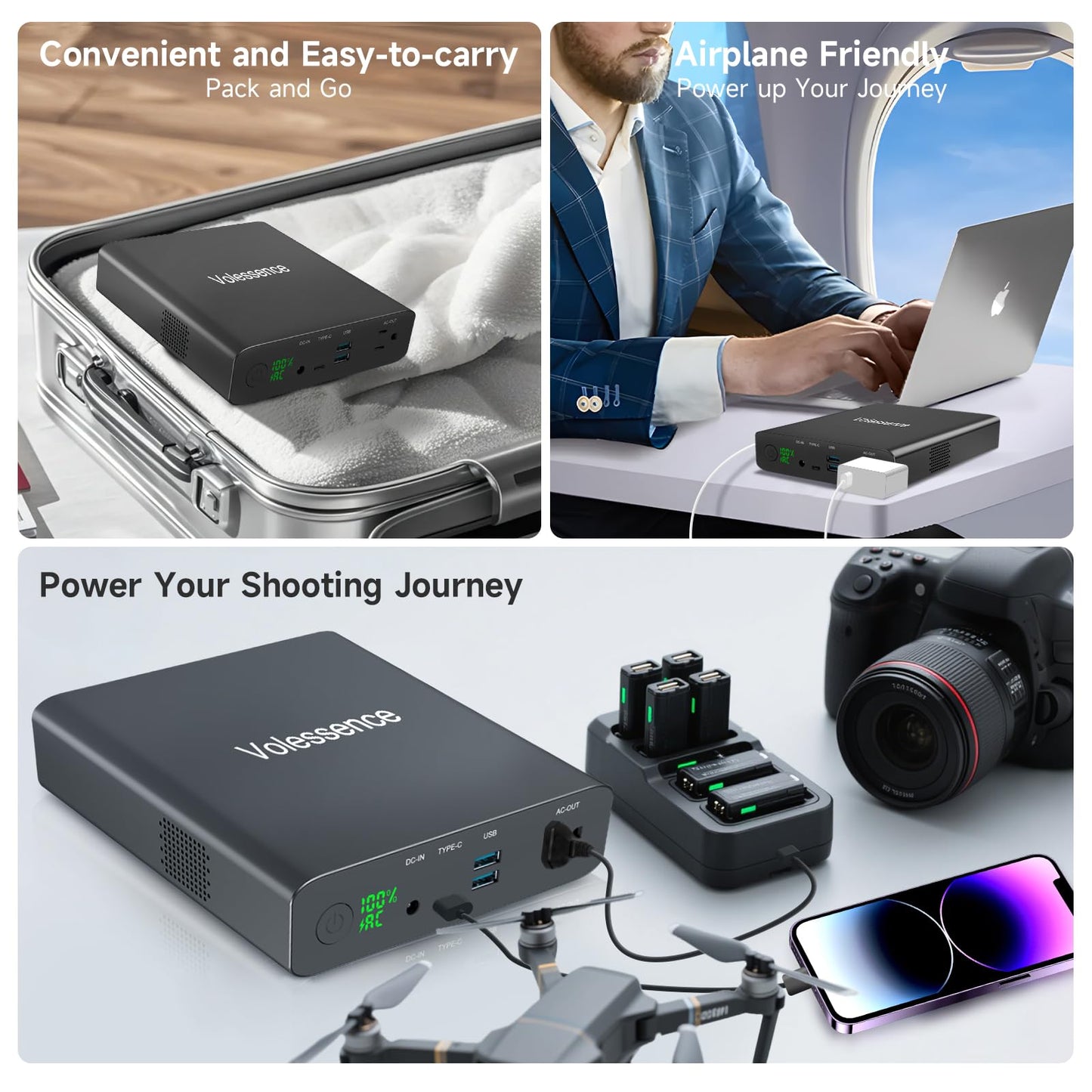 Volessence 27000mAh AC 130W Outlet Portable Laptop Charger (TSA-Approved), Travel Laptop Power Bank & External Battery Pack for MacBook, CPAP,Projector, Drone Headphone and More