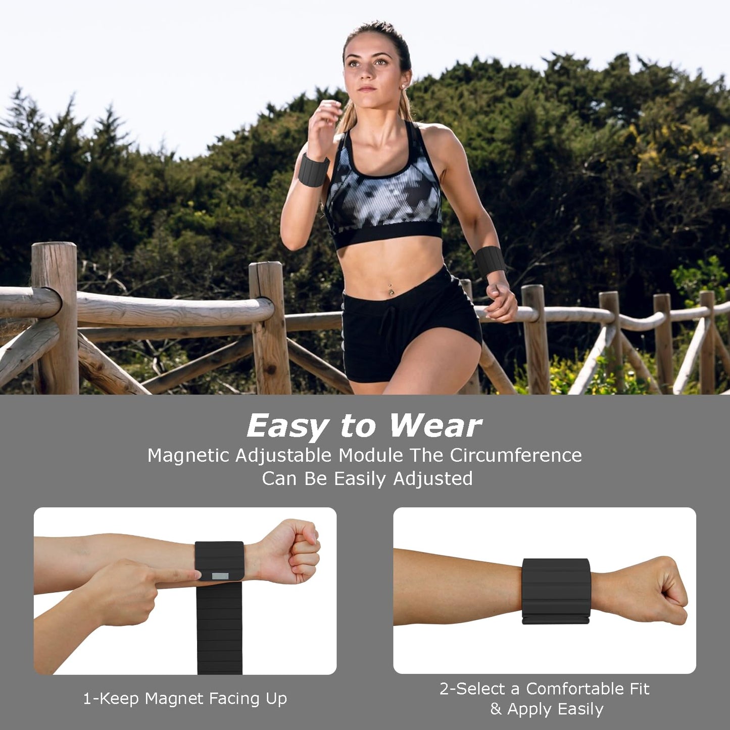 Magnetic Wrist Ankle Weights – Adjustable Ankle and Wrist Weights for Women & Men – 2 Pack (1LB Each) Stackable Magnetic Silicone Arm Bands Non-Slip, Waterproof, Easy Wear – Ideal for Pilates, Yoga, Running & Walking（Black ）