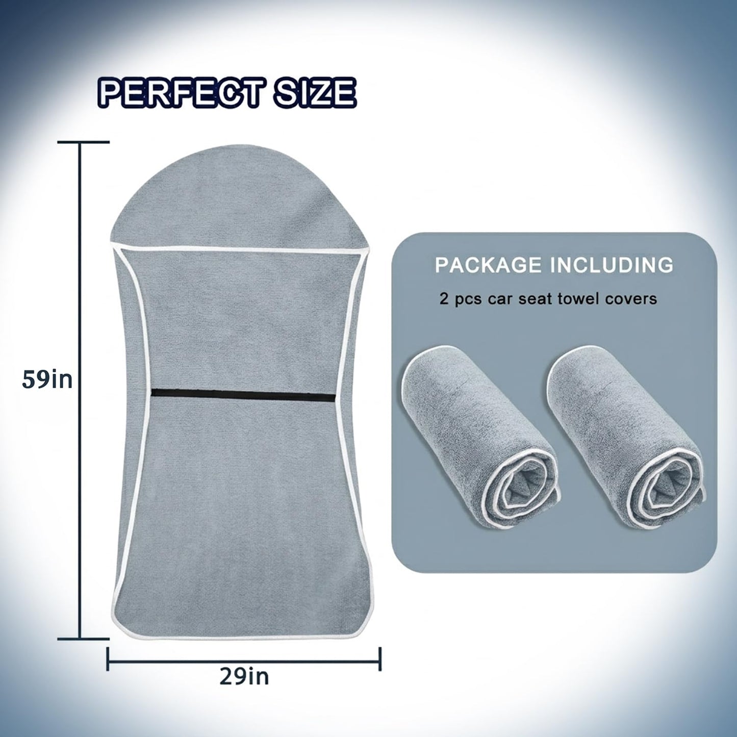 CORTHENA Car Seat Towel Cover, 2pcs Universal Front Seat Protector for Cars, SUVs and Trucks, Sweat Towel Car Seat Cover for Gym, Yoga, Swimming, Pets and Family Travel, Light Gray