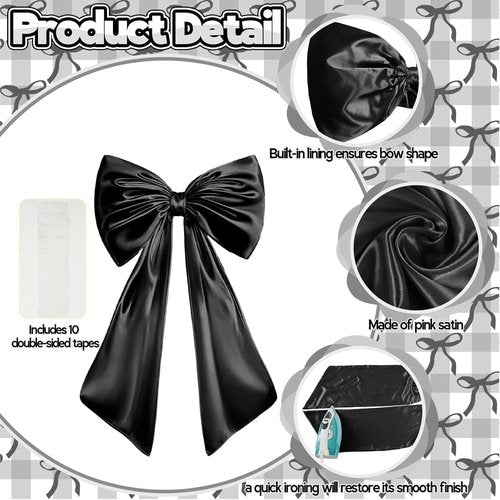 Black Bow Decor - 40 x 24 Inches Large Satin Ribbon Bow for Wedding & Birthday Backdrop