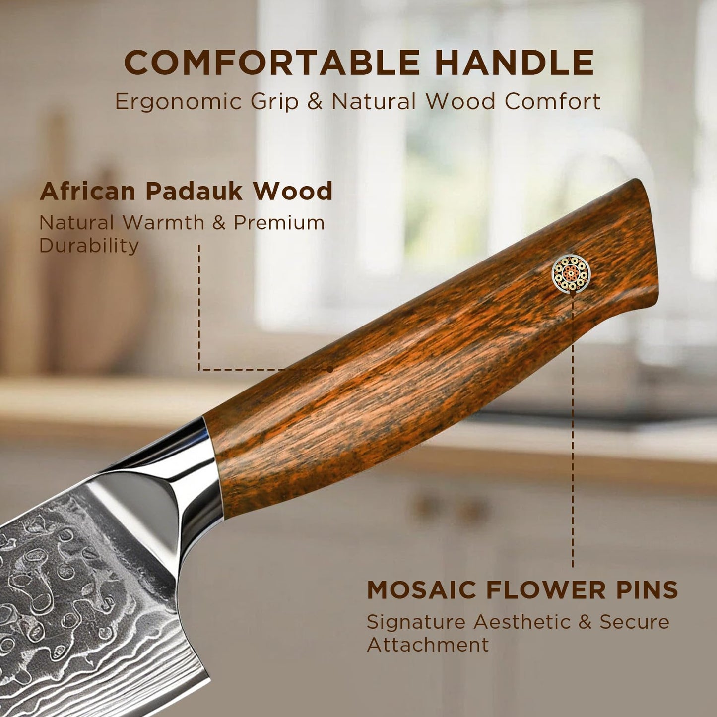 Newise Chef Knife, 8 Inch Japanese Kitchen Knives with Damascus Steel Core, Sharp Gyuto Knife with Wood Handle, Cooking Knives for Women Men