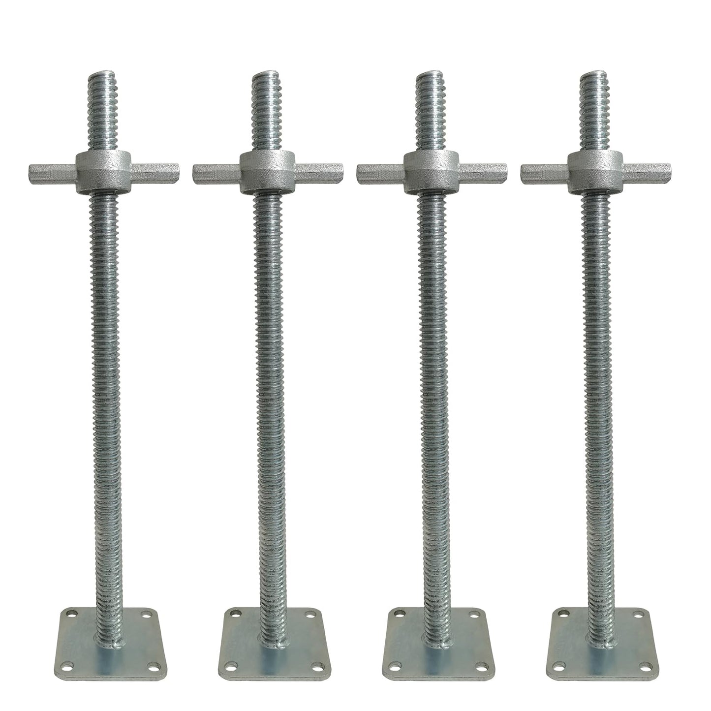 GaeaAuto 4 Pack 24" Adjustable Leveling Jacks Feet Solid Screw Jacks with Big Wing Nut & Base Plate for Baker-Style Scaffolding Equipment, Silver