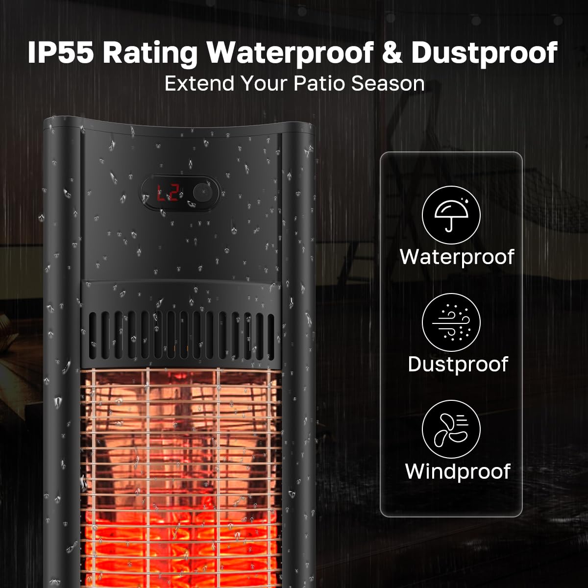 ThermoMate Outdoor Indoor Electric Patio Heater, 1500W 38.5" Portable Tower Infrared Heaer, IP55 Rated Space Radiant Heater with Remote, Timer, Tip-over Protection for Backyard, Restaurant & Garage