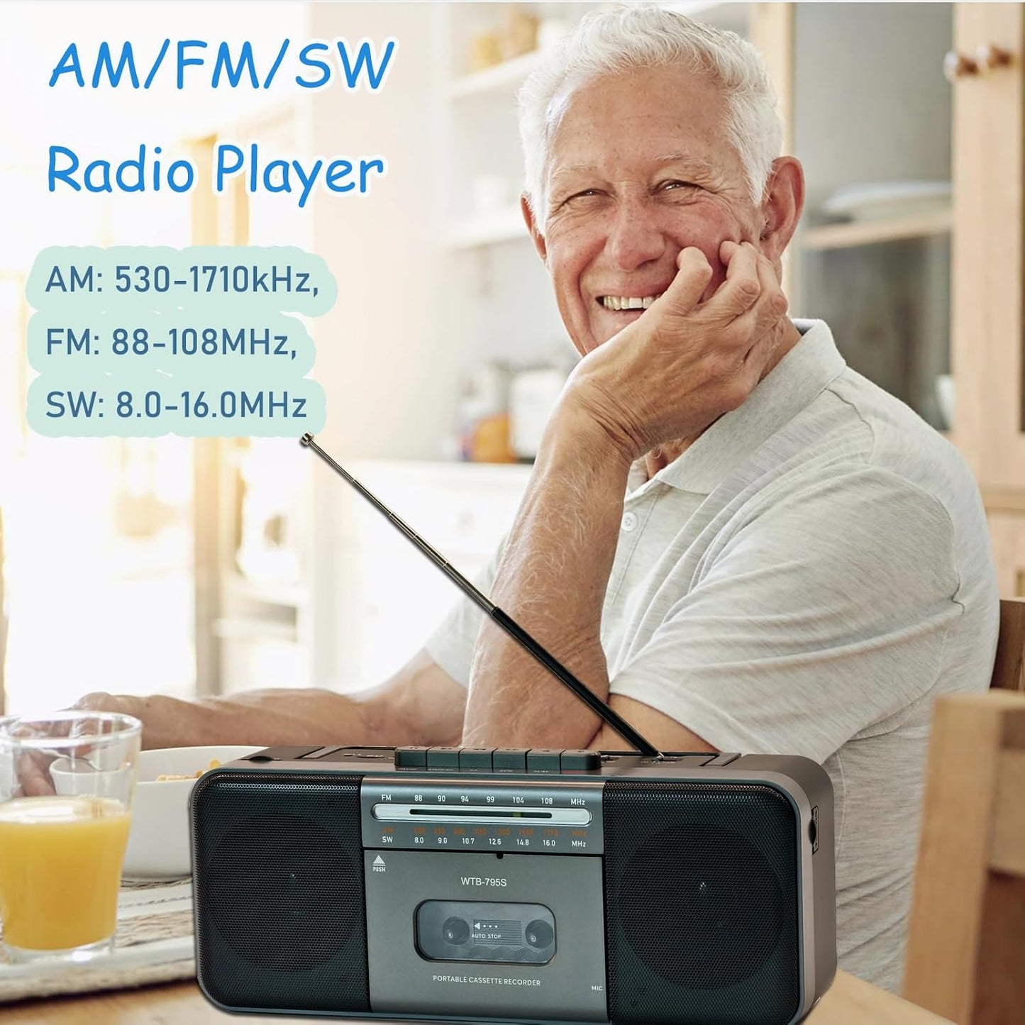 WIITHINK Cassette 10W Cassette/U MP3 Portable Tape Player Recorder,AM/FM/SW Radio with Bluetooth,USB/SD, Big