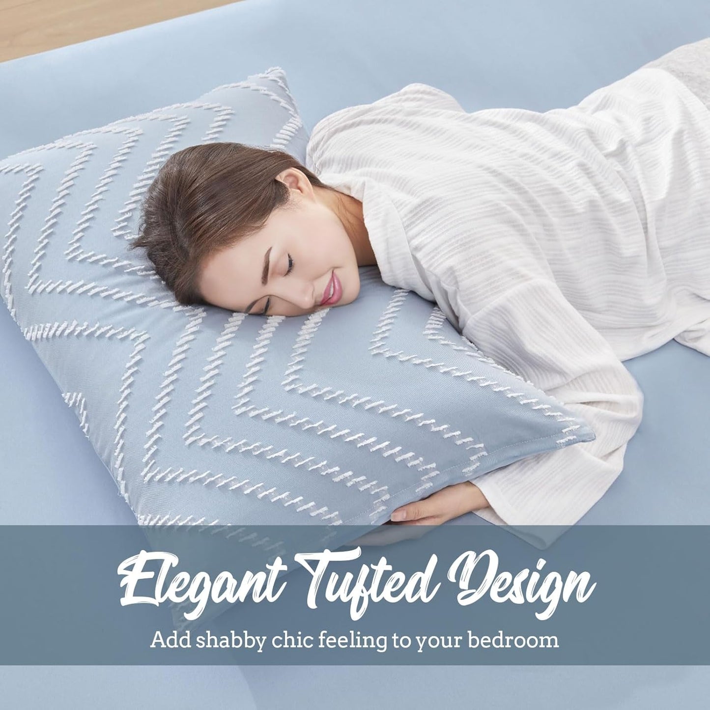 Tametra Boho Duvet Cover - Ultra Soft Tufted Queen Size Bedding | Textured Shabby Chic Design (90" x 90", Blue)