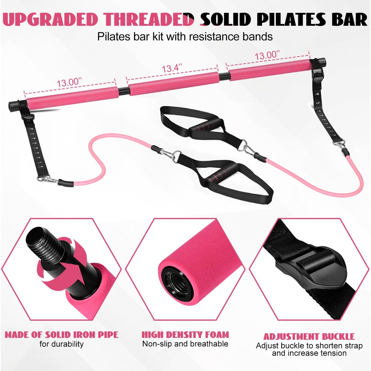 Pilates Bar Kit with Resistance Bands, Olodeer Pilates Reformer Exercise Bar with Ab Roller at Home Workout Equipment, Pilates Bar Set for Full Body Training Women & Men