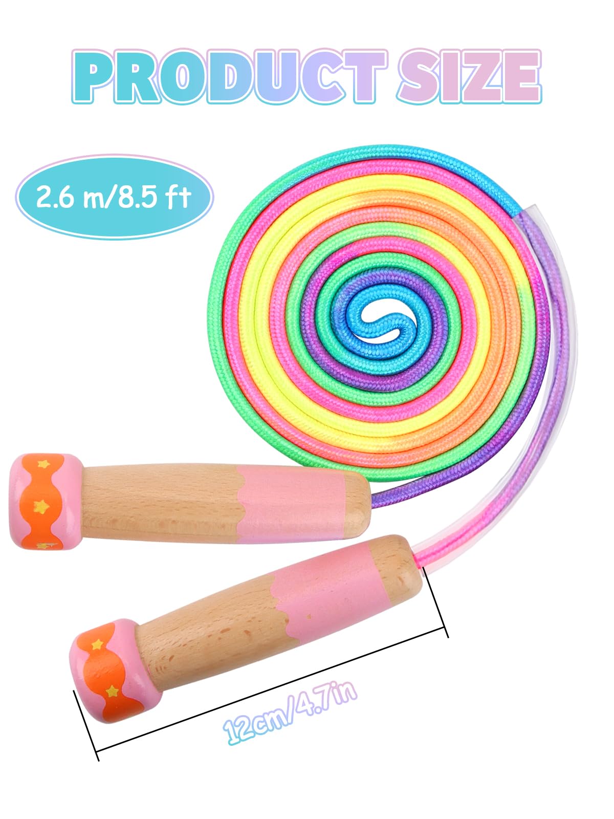 Jump Rope for Kids Adjustable, Lorvain Rainbow Skipping Rope, Kids Jump Ropes with Wooden Handle for Girls Boys, Weighted Jumping Ropes for Fitness Workout Exercise Outdoor Fun Activity（Pink)