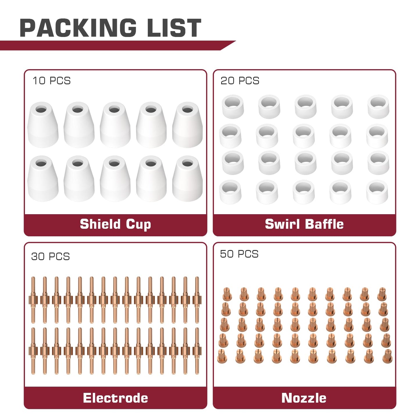 ARCCAPTAIN 110PCS PT31 Plasma Cutting Consumables Fit CUT-45 CUT-50 CT-312 MIG205 MP with Plasma Cutter Torch PT-31 JG-40 LG-40