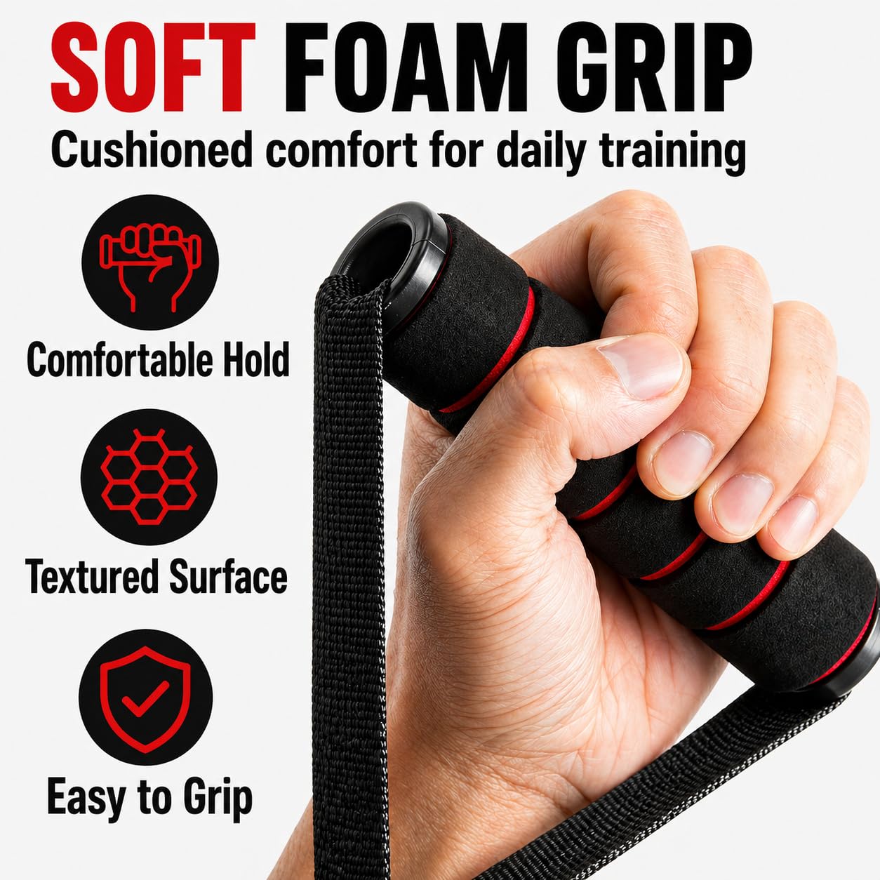Cable Machine Handles 2 Pack, Foam Grip Exercise Handles with Carabiners and Mesh Bag for Lat Pulldown, Cable Rows, Tricep Pushdown, Resistance Bands and Home Gym Workouts
