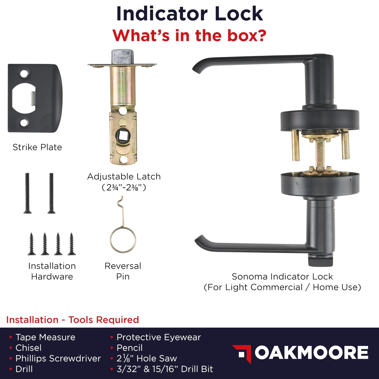 Commercial Door Handle Lock, Bathroom Locks for Home Doors, Vacant Occupied Bathroom Restroom Door Handles, Privacy Lock, Occupied Door Handle (Black)