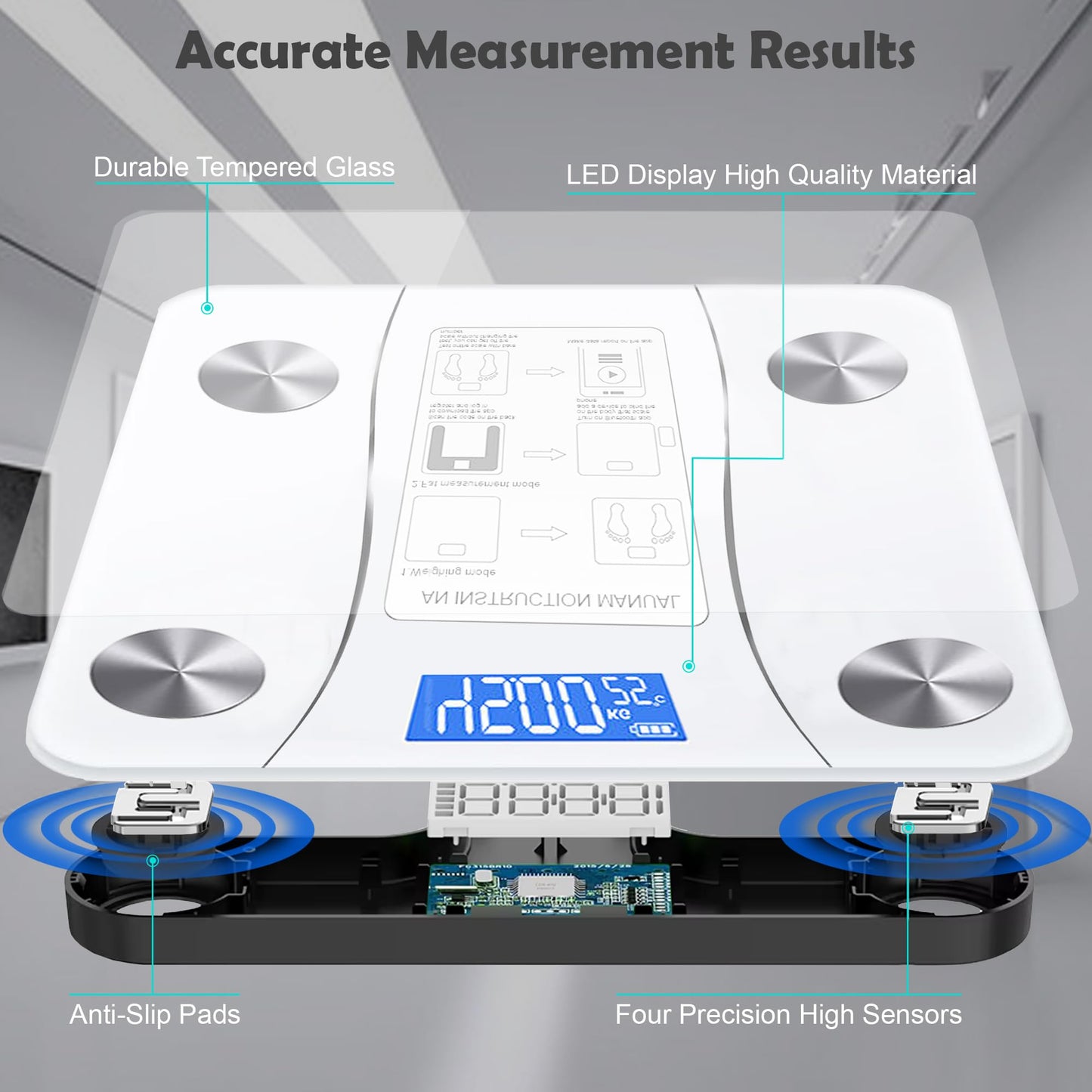 Smart Scale for Body Weight, Digital Bathroom Weighing Scale with Smart Sync App, BMI, Body Fat, Muscle Mass, Accurate Bluetooth Home User Health Equipment (White)