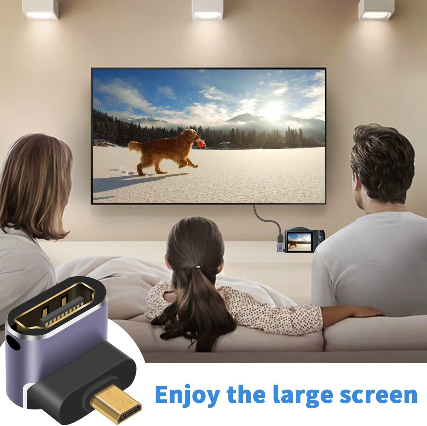 Duttek 8K 90 (2 Pack) Down Angle Degree HDMI to Micro HDMI Adapter, Male to Female, Micro HDMI Adapter, with LED Light