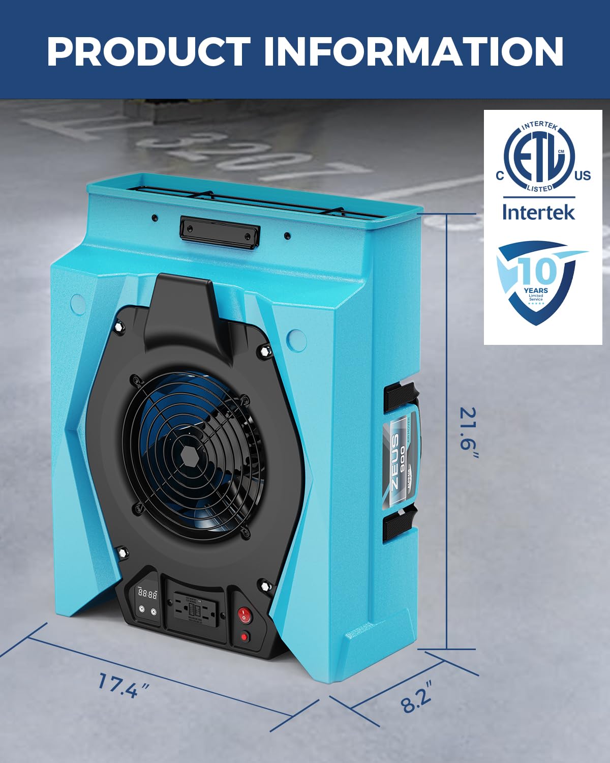 ALORAIR Zeus 900 Air Mover Commercial Blower for Carpets, Walls, Plumbing Use, Variable Speed Floor Blower Fan, 950 CFM with 1.8 Amps, Circuit Breaker Protection,on-Board Duplex GFCI, Blue