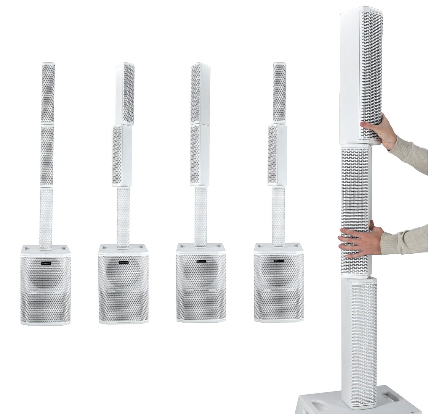 Rockville Titan Array Speaker System V2 Lightweight Column PA, Dual 10" Subwoofers, 3200W Peak, Bluetooth, White