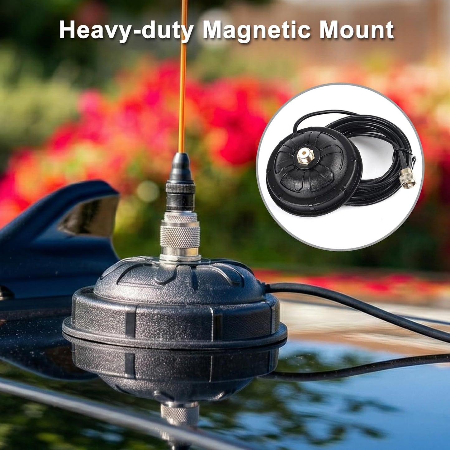 YNIBST 4.5 Inch SO239 Mount,16.4 ft.RG-58 PL-259,for Mobile Magnetic Antenna Cable with HF VHF UHF Mobile Ham Radio