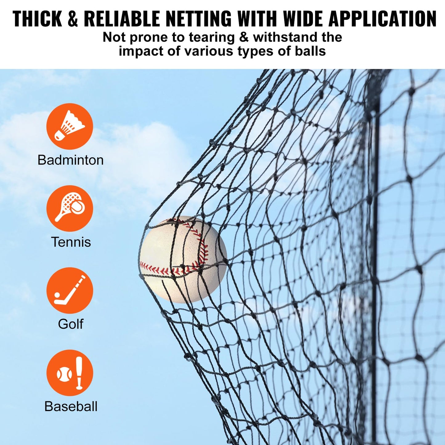 VEVOR Baseball Batting Netting,70FT Professional Softball Baseball Batting Hitting Training Net, Practice Portable Pitching Cage Net with Door & Carry Bag, Heavy Duty Enclosed PE Netting(NET ONLY)