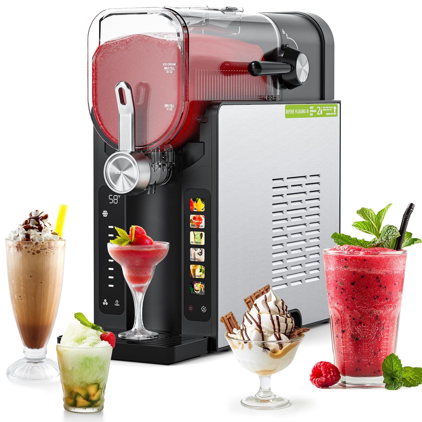 Slushie Machine,No Ice Needed Slushy Machine for Home,6 Preset,Real-Time Temp Display,Auto-Clean,Frozen Margaritas,Cocktails,Frappés,Ice Cream,Smoothies,Milkshakes,Summer Parties