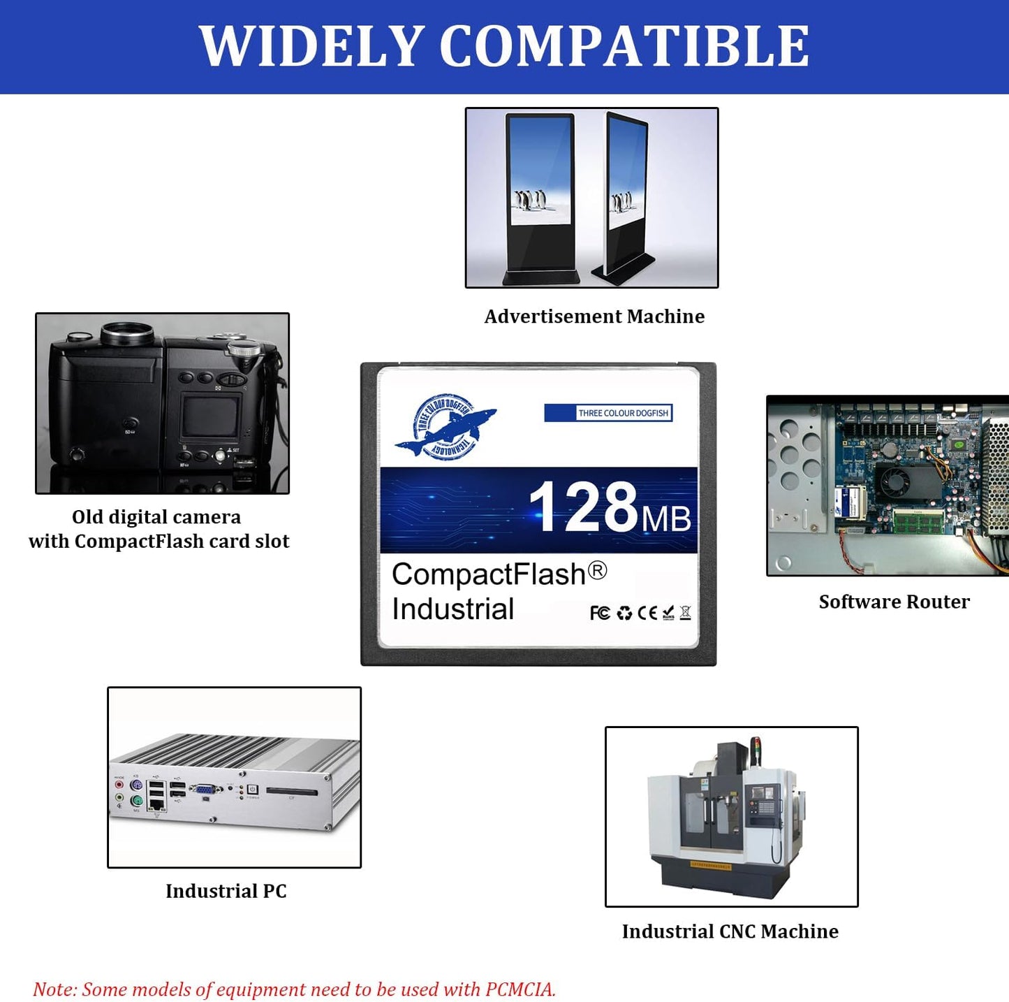 THREE COLOUR DOGFISH 128MB 5 Pack FAT16 Dogfish Compact Flash Memory Card High Performance Industrial CF Type I Card