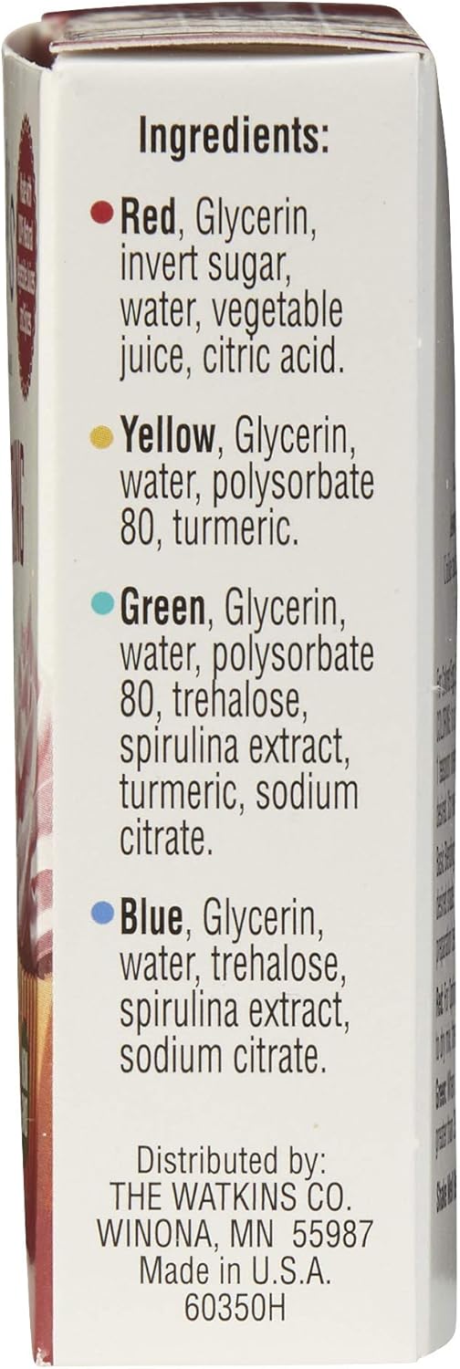 Watkins Food Coloring Set - Assorted Red, Yellow, Green & Blue - 0.3 oz Bottles, 4 Count (Pack of 2)
