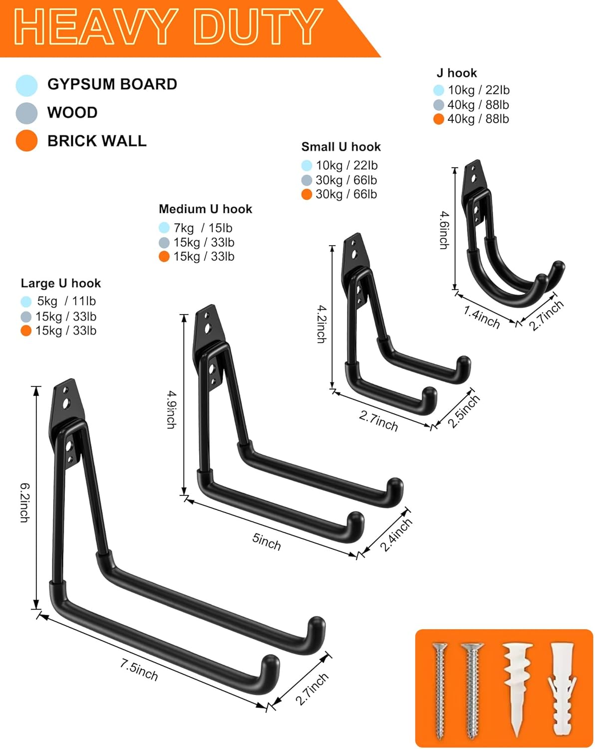 QcoQce Heavy-Duty Garage Hooks - 14 Pack with 2 Extension Cord Straps | Wall Mount Tool Hangers for Bikes, Ladders, and Garden Tools