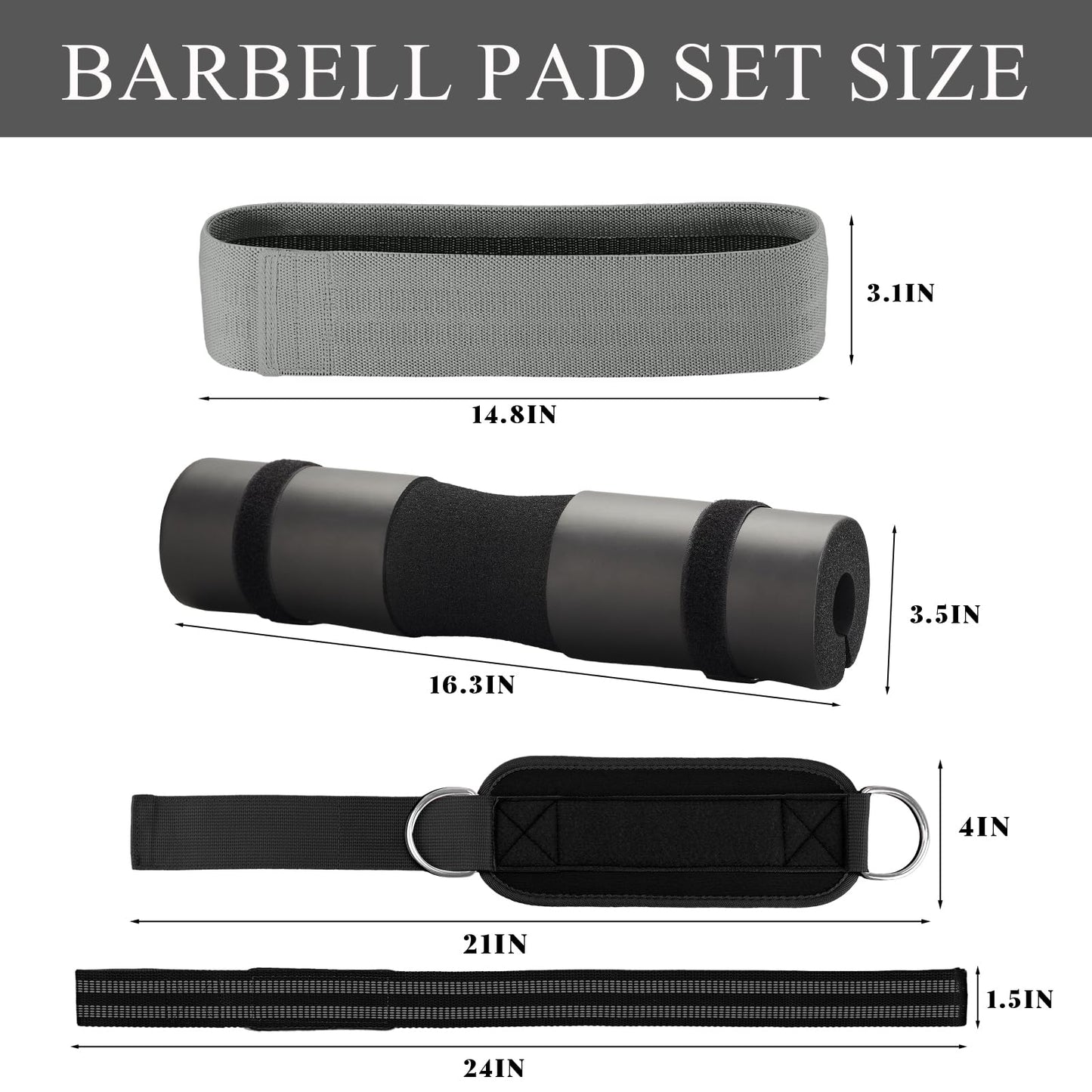Barbell Pad Set,10 Pcs Barbell pads For Hip Thrust Squat & Lunges Support,With 2 Workout Ankle Straps, 2 Workout Gloves, 2 Gym Straps Weight Lifting, Resistance Bands,Olympic Bar Pad,Carry Bag (Black, Large-Gloves)
