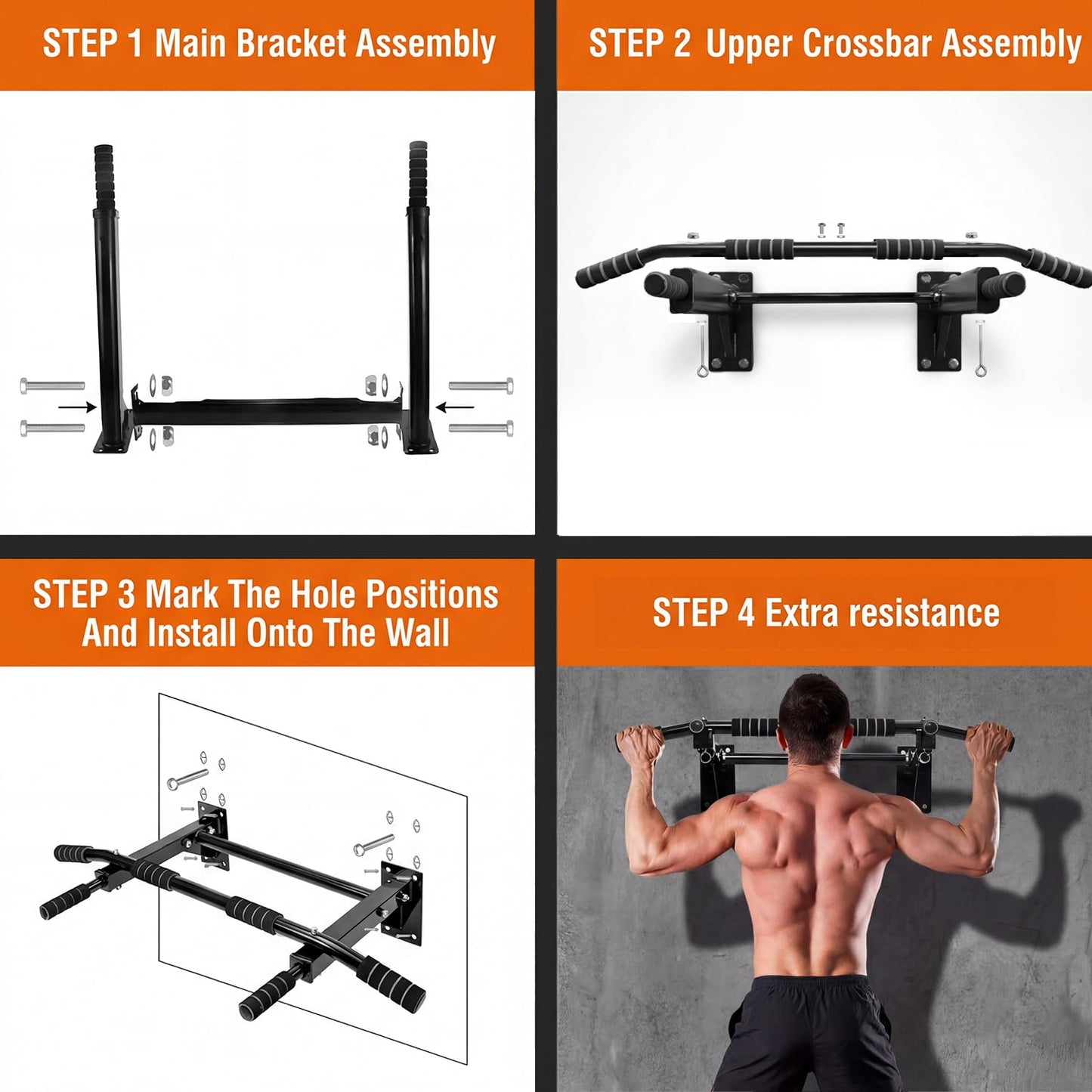 MEDETAYI Pull Up Bar Wall Mounted - Multifunctional Wall Mounted Pull Up Bar for Home Gym, Workout Strength Training Equipment, Chin-Up Bar with 2 Suspension Anchors