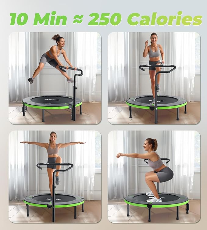 BCAN 40"/48" Foldable Mini Trampoline, Rebounder Trampoline for Adults, U/T Adjustable Foam Handle, Exercise Rebounder for Adults Indoor/Garden Workout, Max Load 330lbs/440lbs