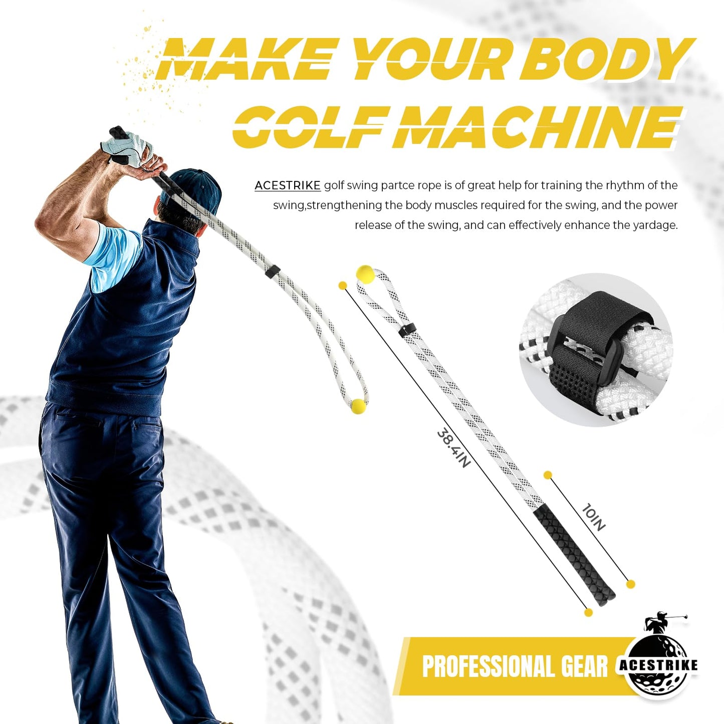 ACESTRIKE Golf Rope Swing Trainer, Golf Tyro Posture Corrector Professional Golf Training Aid, Golf Warm-Up Practice Equipment with Weighted Ball for Golfers of All Levels