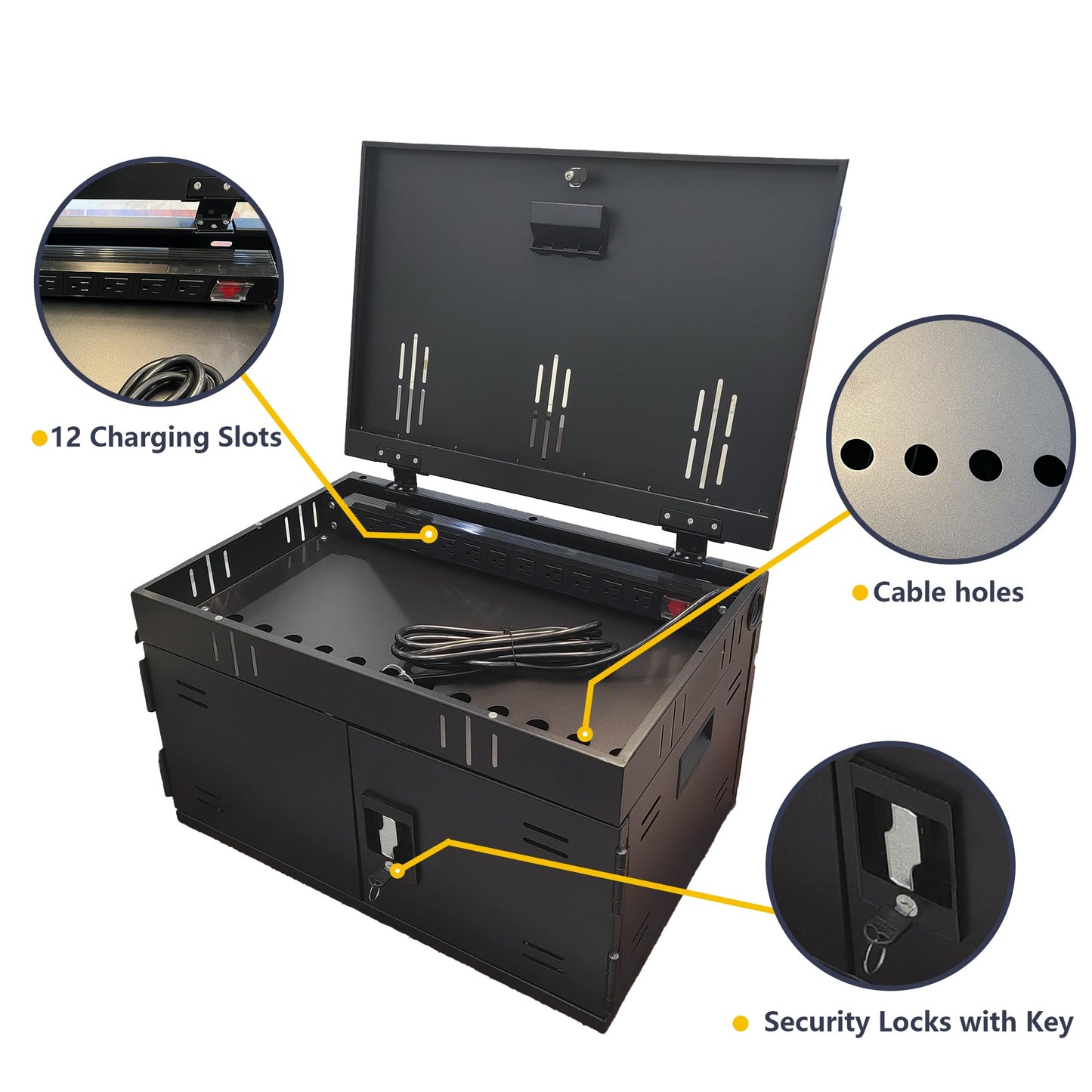 Leavader 12-Device Charging Cart, Enlarged Chromebook Charging Station for iPads, Tablets, Laptop Charging Cart Come with Side Handles, Locking Front Door, Up to 17.3" Screen, for Classroom, Office