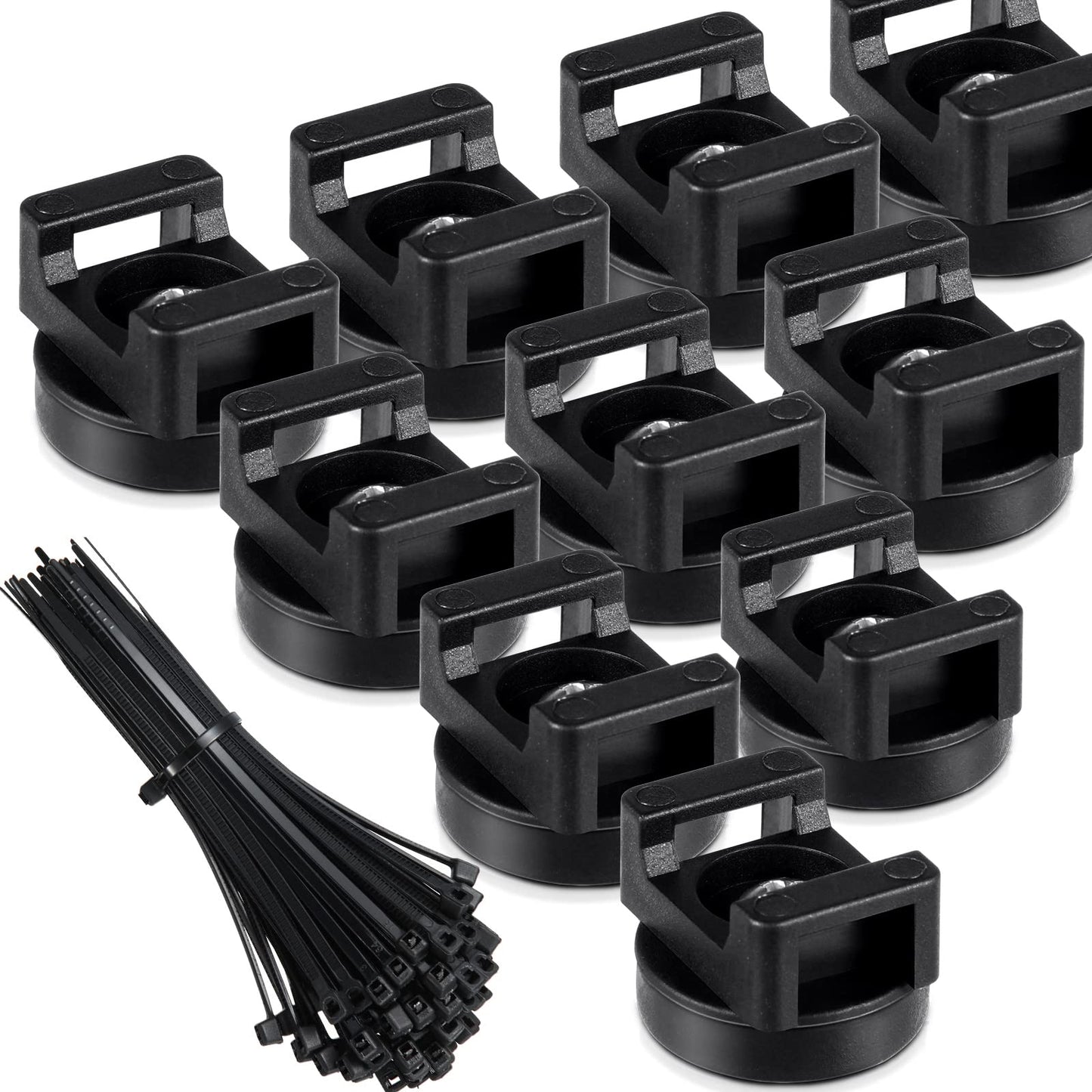 Yookeer 60 Pieces Magnetic Zip Tie Mount Multipurpose Cable Holder Magnets Magnetic Wire Management Bases with Heavy Duty Zip, Mount Nylon Cable Ties in Total (22 mm)