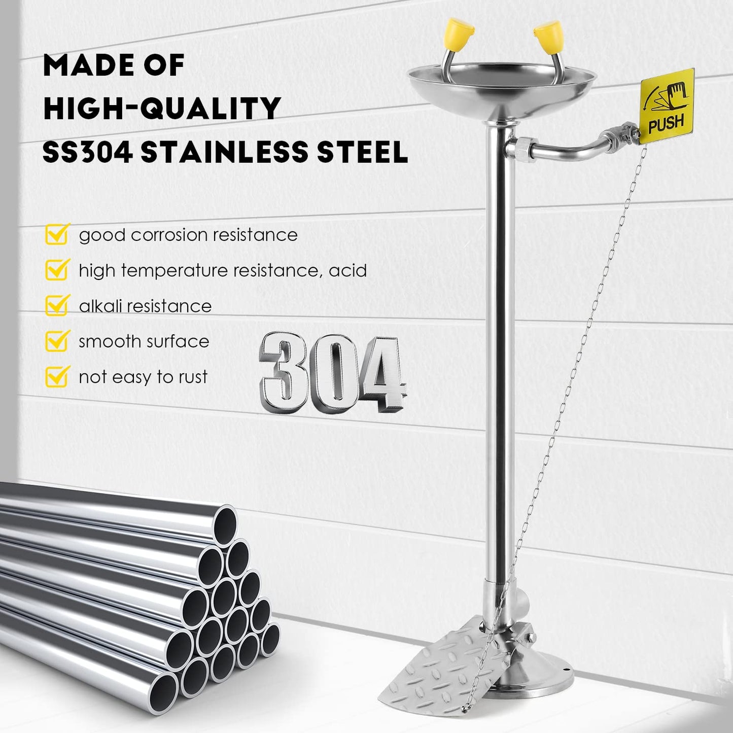 CGOLDENWALL Eye Wash Station with Foot Pedal, NPT Thread, OSHA Approved Emergency Pedestal Mounted Eyewash Station, Eye Face Washing Station, 304 Stainless Steel Bowl+Pedal