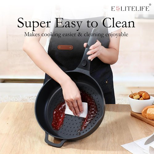 ESLITE LIFE Nonstick Always Pan with Lid, 11 Inch(4.5 Qt) Deep Frying Skillet Sauté Pan, Safe for Oven, Induction & All Cooktops, PTFE & PFOA Free (Black Granite, 11" w/Lid & Steamer)