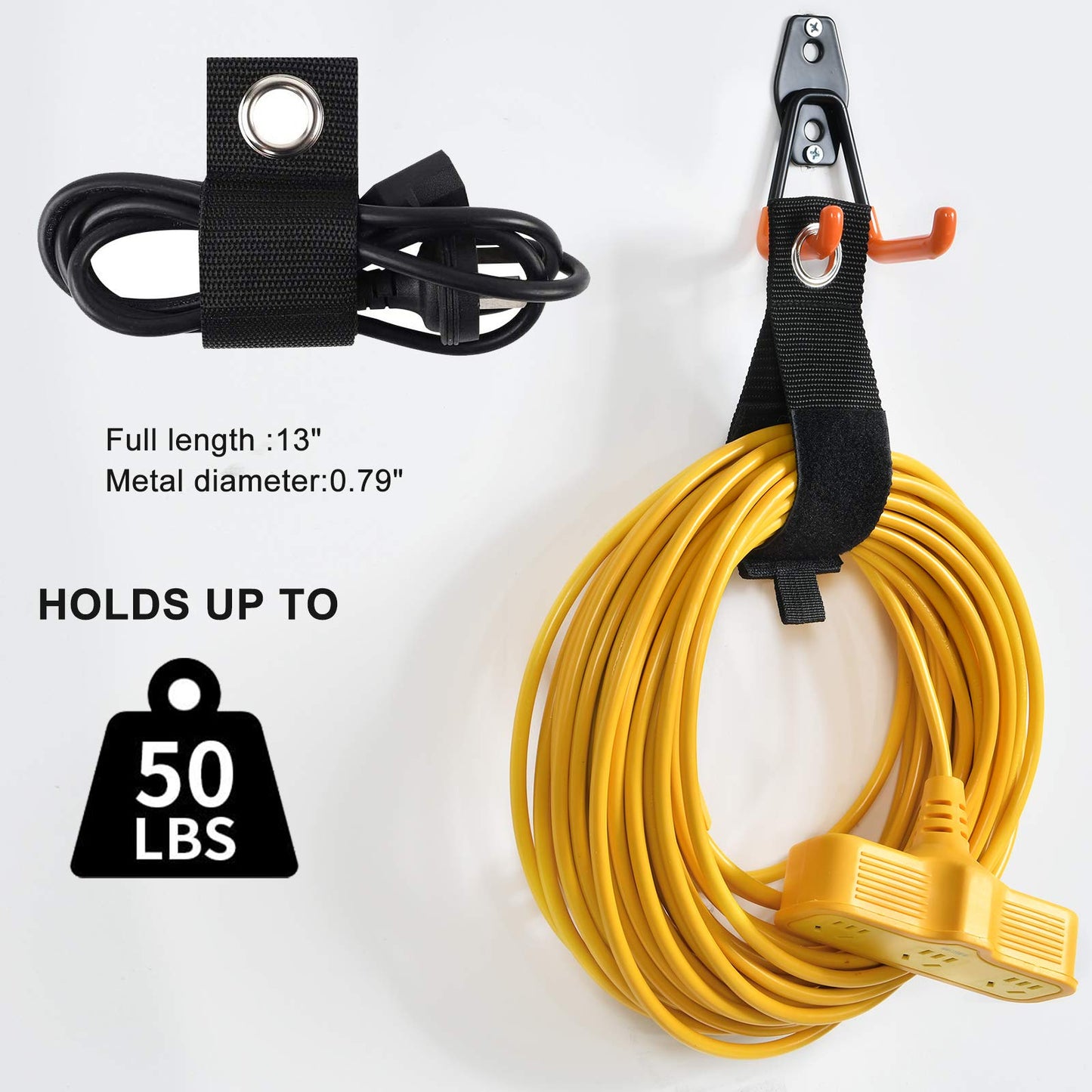 AOBEN 24PCS Garage Hooks, Heavy Duty Double Garage Hanger Organizer Wall Mount Iron Anti-Slip Garage Storage Hooks for Ladder, Power Tool,Bike,Ropes（23 Hooks & 1 hoder Strap-Orange