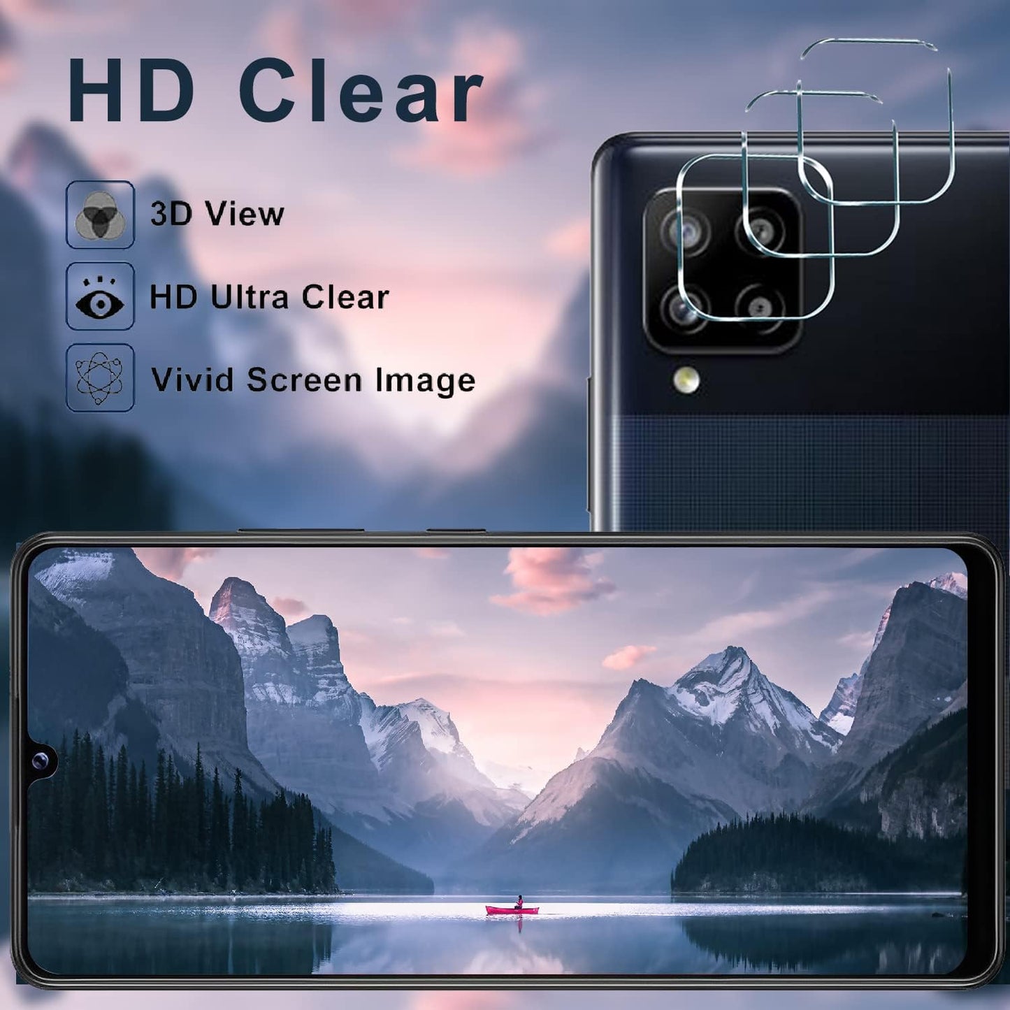 [3+3 Pack] A42 9H A42 5G Designed for Samsung Galaxy Screen Protector + Camera Lens Protector, Easy Installation
