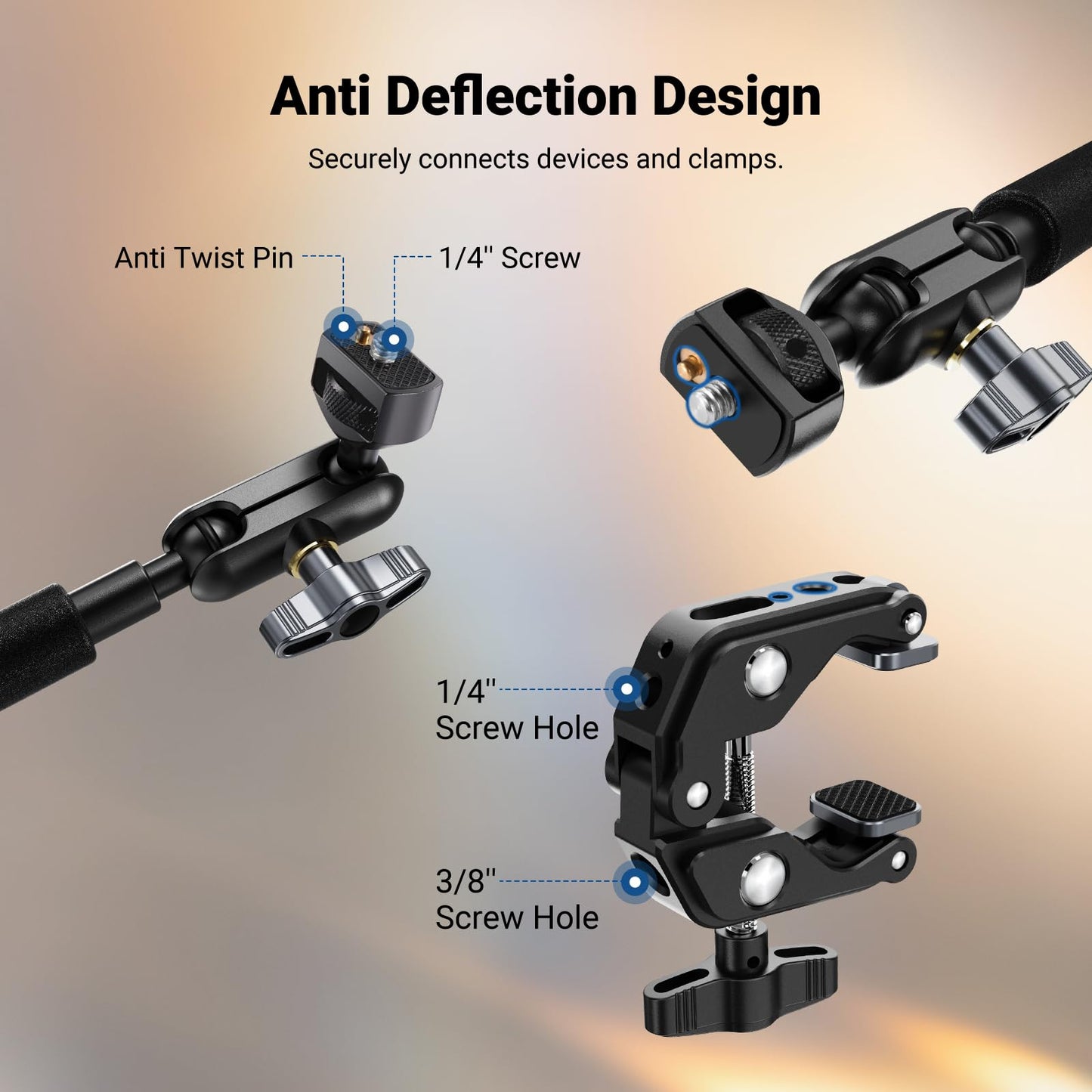 NEEWER 22" Magic Arm w Desk C Clamp, Overhead Camera Mount with Articulating Mic Boom Arm 1/4" 3/8" Threads for ARRI, Desktop Stand Holder for Phone Microphone Webcam Action Camera Video Light, UA057