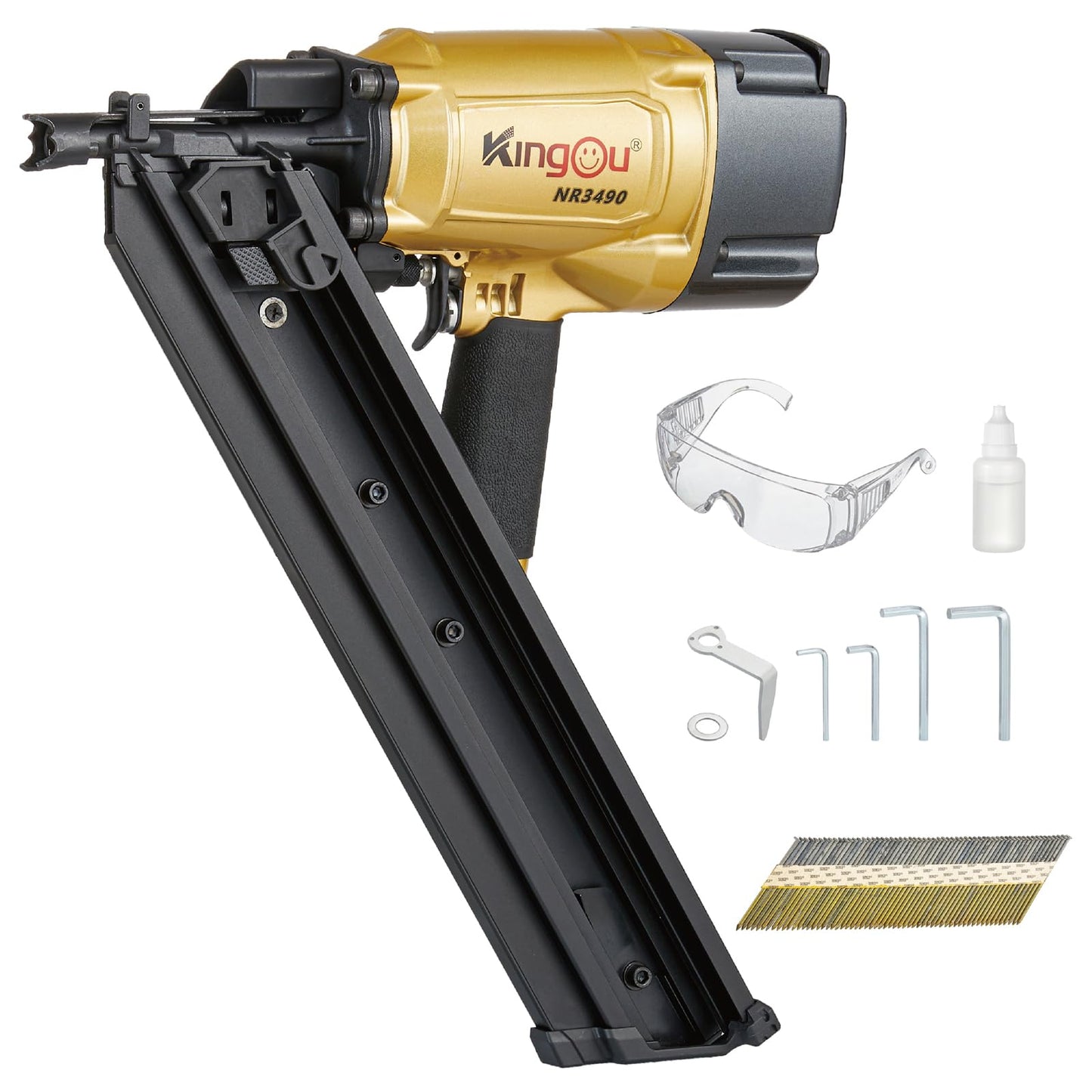 KingOu NR3490 34 Degree 3-1/2" Clipped Head Framing Nailer Aluminum Magazine With 200 nails