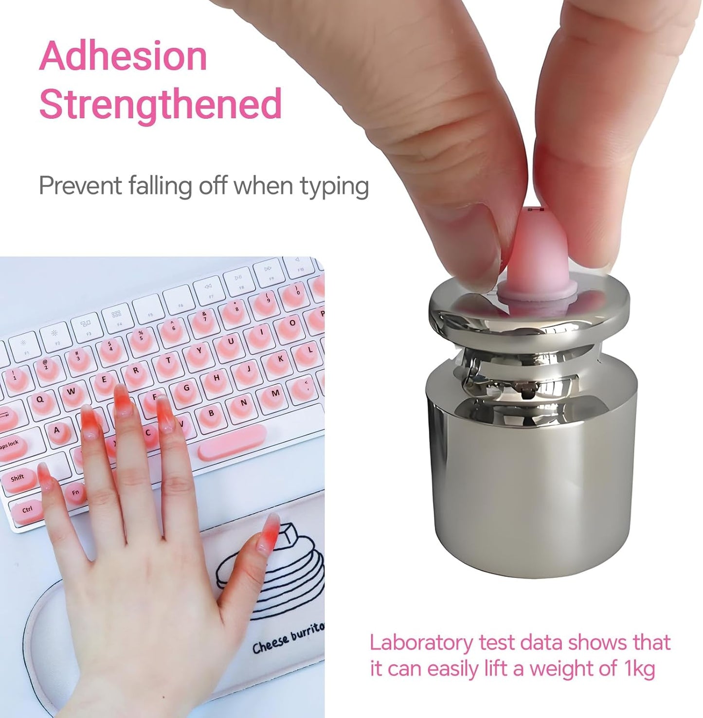 WANTHER (70 Raised Keyboard Stickers for Long Nails with Letters - Heart-Shaped Antistatic Silicone Protective Cover