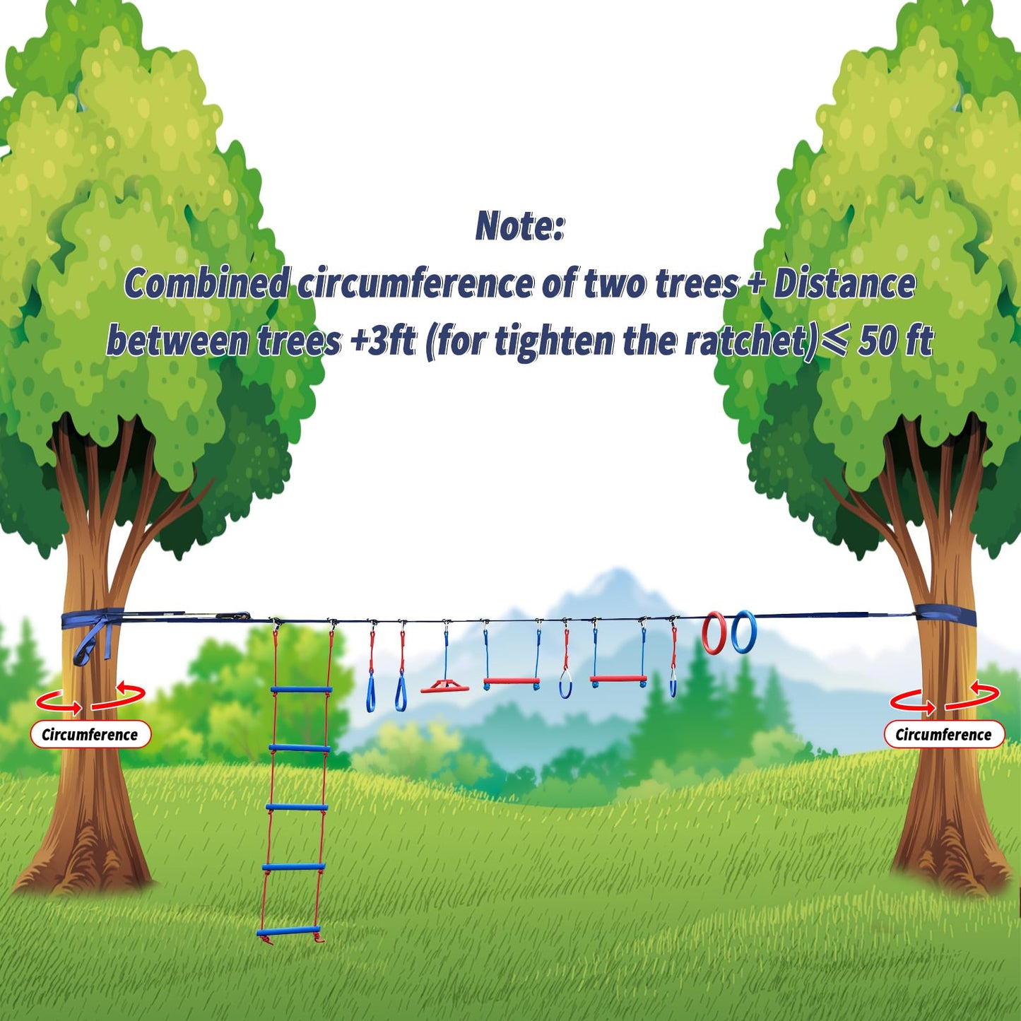 Wavmor Ninja Warrior Obstacle Course for Kids Backyard-1×50ft Slackline Kit with 10 Most Complete Accessories for Boys & Girls, Rope Ladder, Gymnastic Ring, Arm Trainer and Monkey Fist