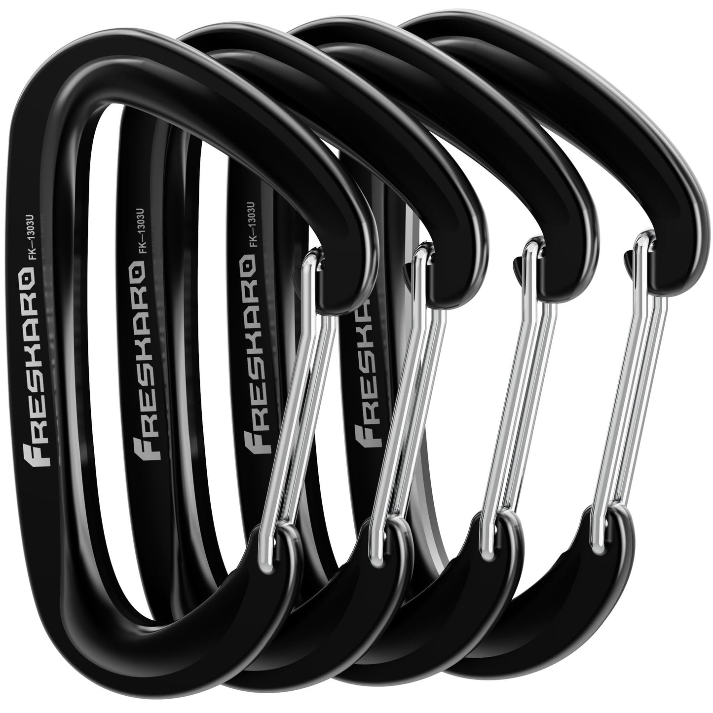 FresKaro Wiregate Carabiner Clip, 12kN(2698lbs), Suit for Backpacking Gear or as a Hiking Accessories - 4pack of Black D Ring Wire Gate Carabiners