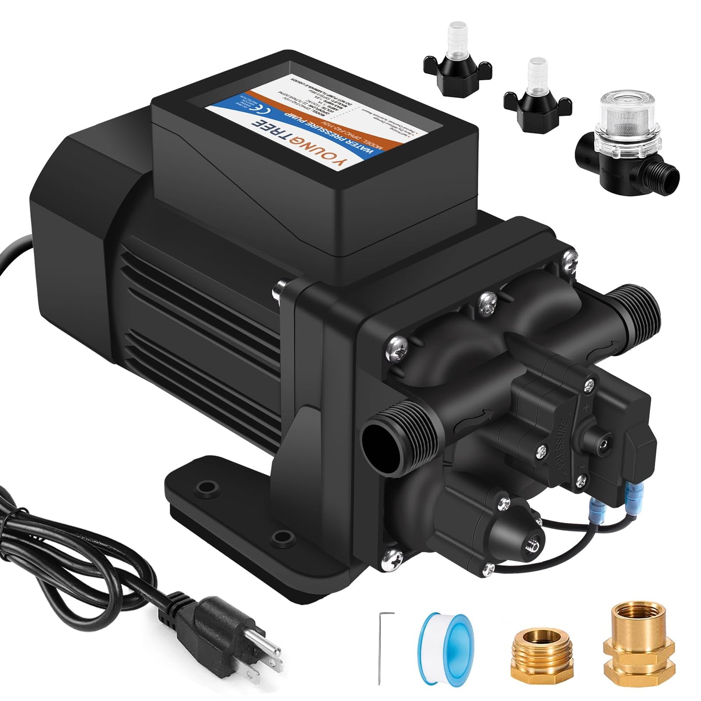 YOUNGTREE Brushless 110V Water Pressure Transfer Pump Continuous Duty 6.0GPM 55PSI On Demand Fresh Water Diaphragm Pump 110 Volt AC for Irrigation Garden Home Pool Car Washing Rain Barrel Industry