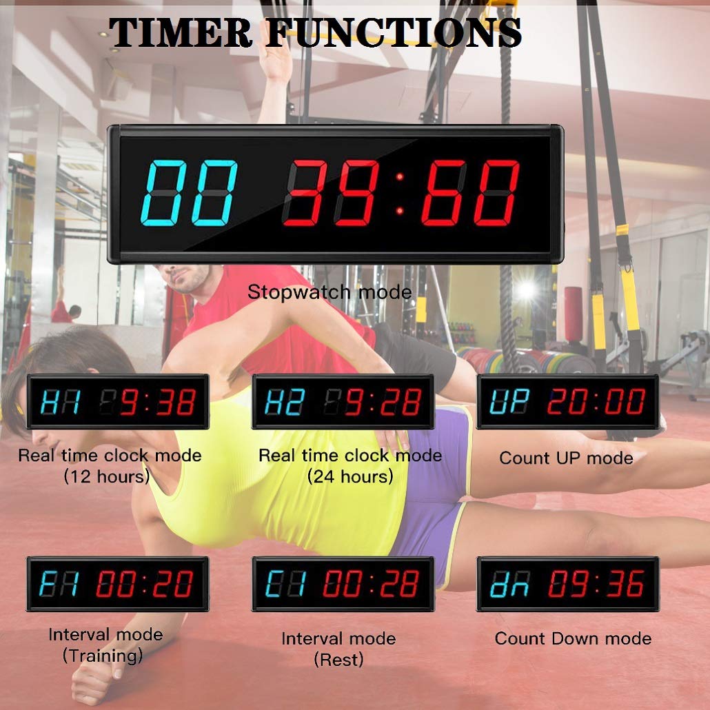Ledbrigym Gym Timer 3 Inch Big Clock Fitness Home Tabata Boxing Count Down and Up with Remote