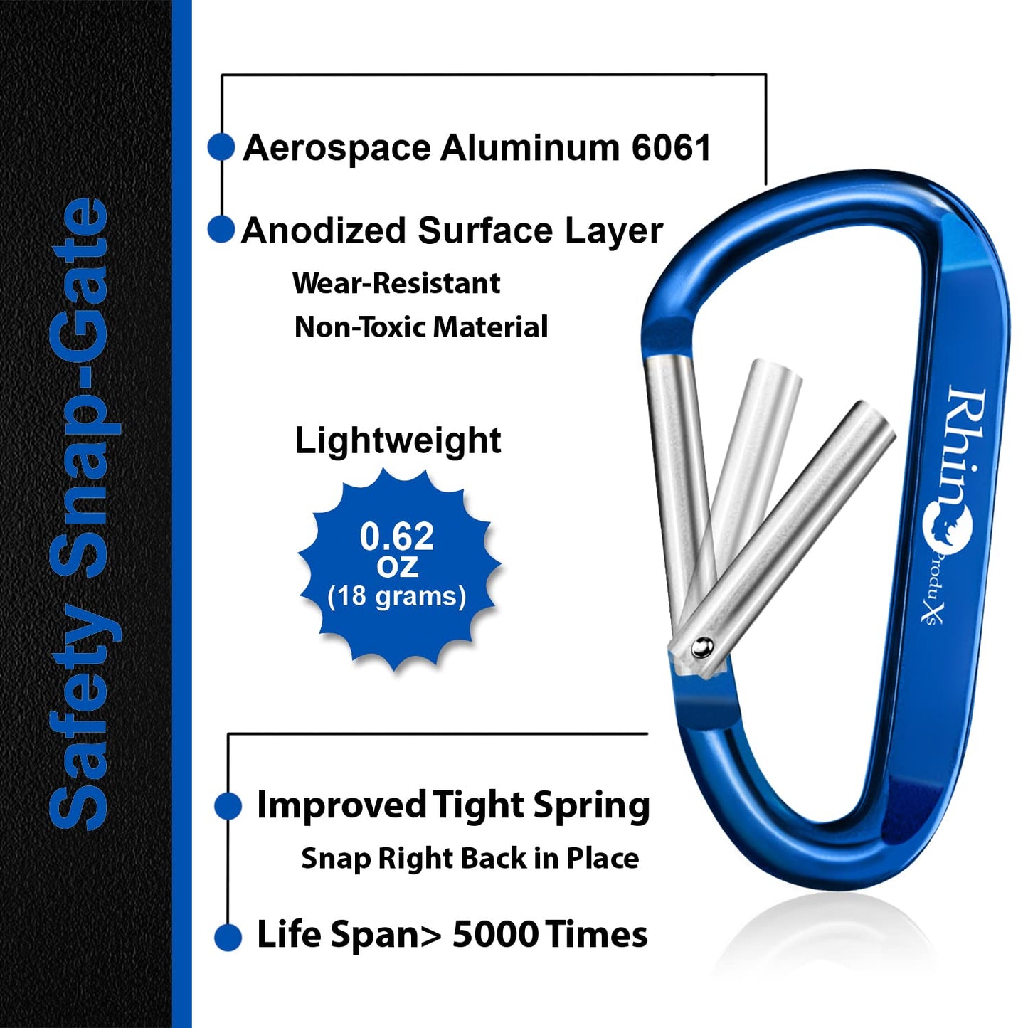 Rhino Produxs 8PCS of Lightweight Duty Snap Carabiner Clips, D Ring Shape Carabiner with 8PCS Keyring - Excellent for Outdoor, Camping, Hiking, Keychains, Water Bottle, Keychain Hook