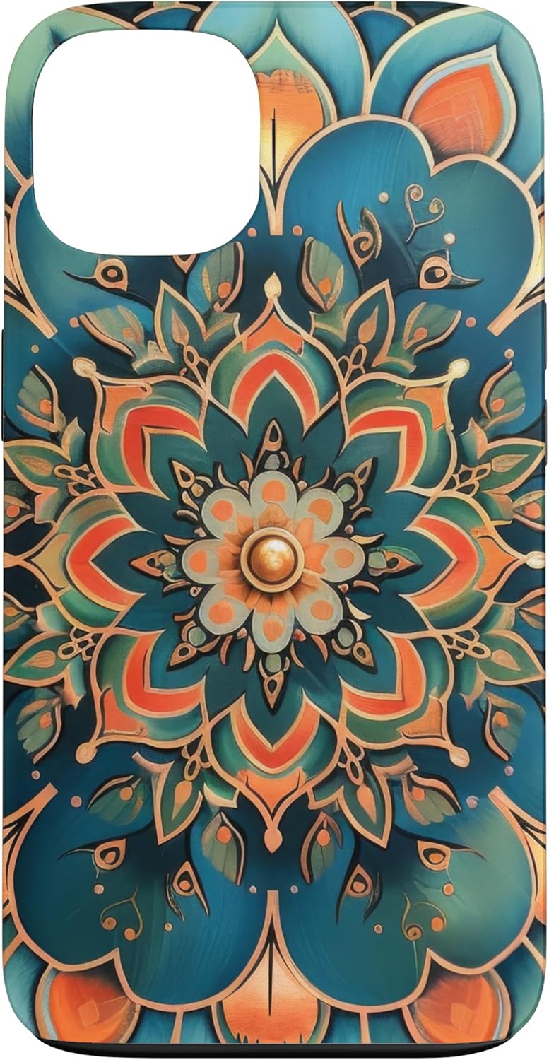 Colorful Mandala Gear 13 iPhone Teal and Salmon Mandala Pattern Case