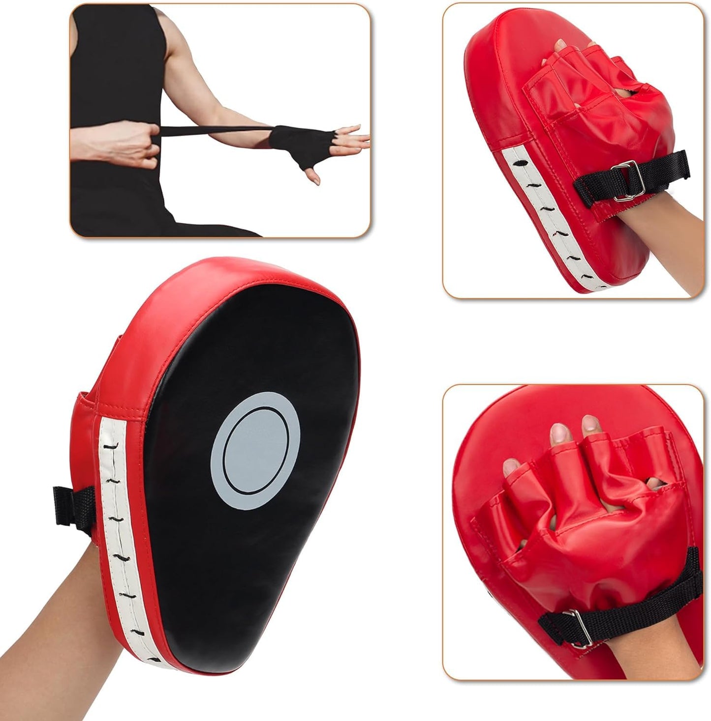 4-in-1 Kids Boxing Pads Gloves Kick Punching Mitts Set, Leather Hand Target Focus Pads, MMA Muay Thai Pads for Kicking Taekwondo Karate Kickboxing, Youth Boxing Training Sparring Gear Equipment