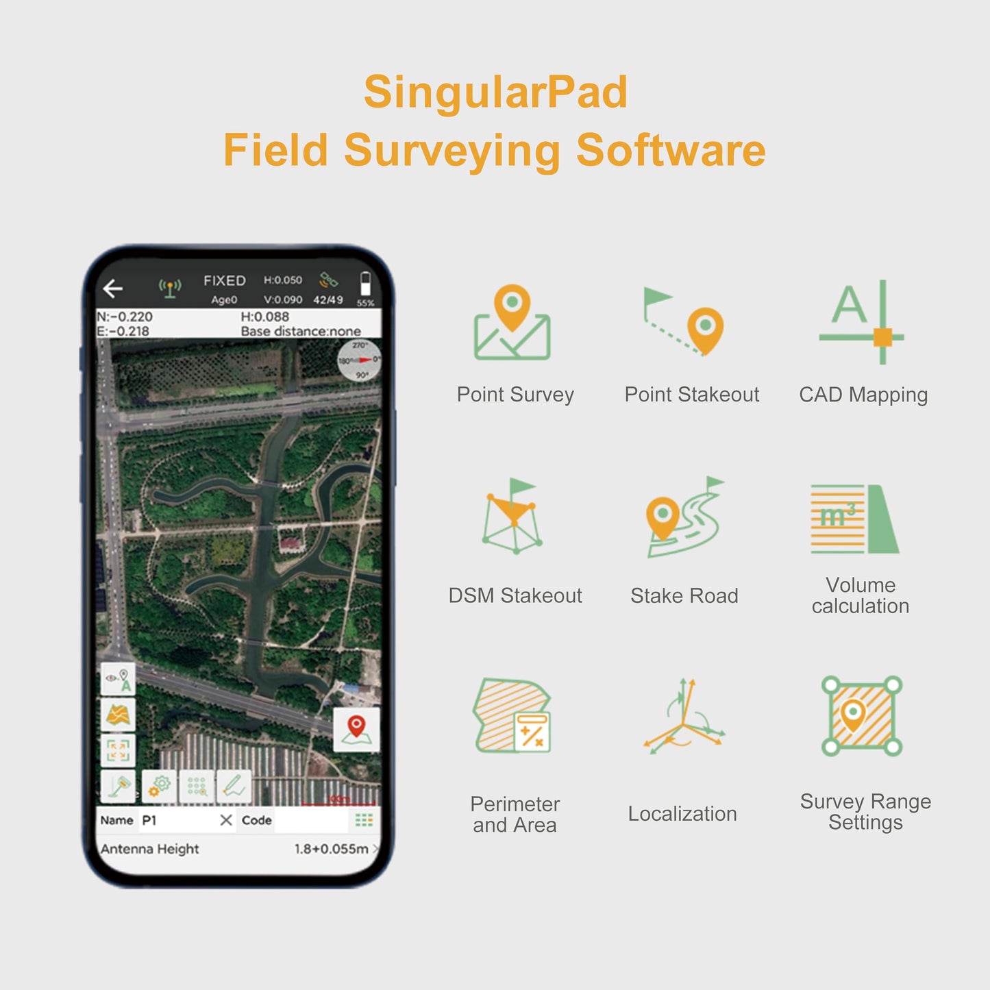 SingularXYZ E1 GNSS GPS RTK Base Station Land Surveying Equipment Total Station GNSS Receiver High Accuracy Static Surveying, Coodinates Collection, Point Surveying