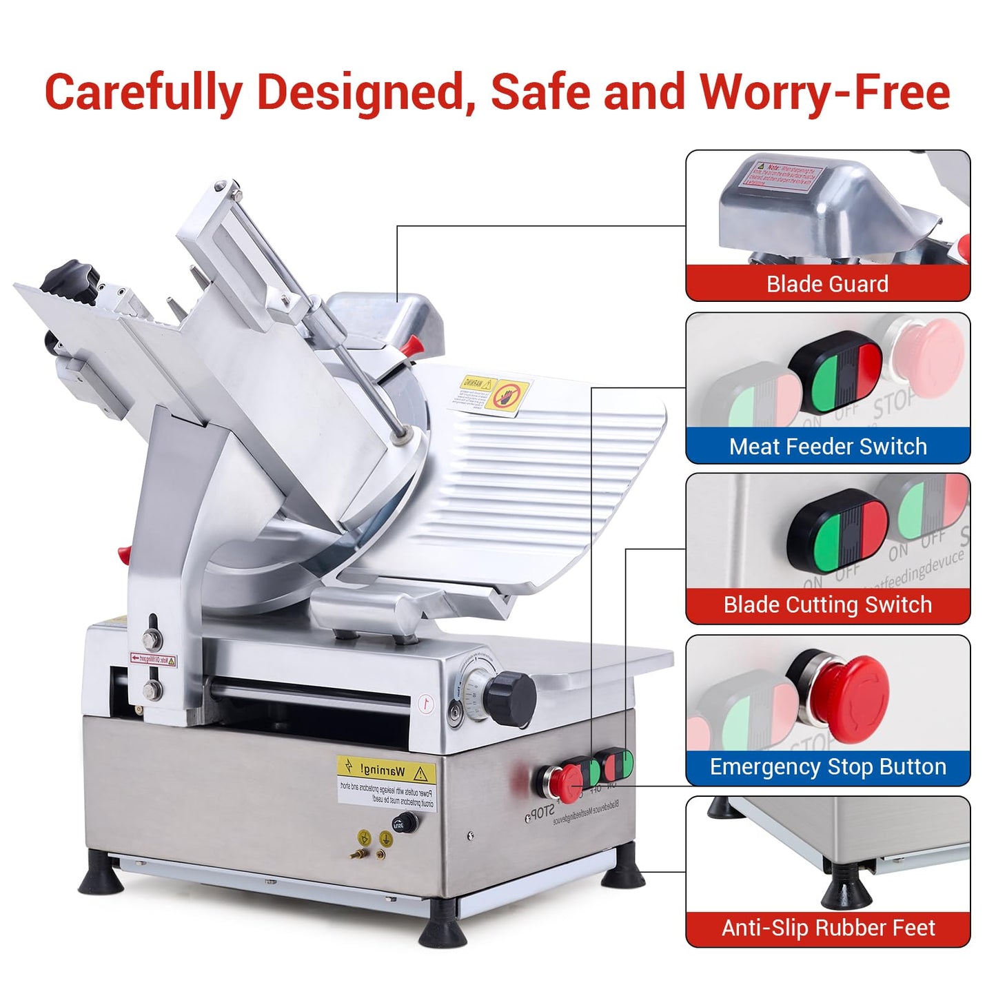 Commercial Meat Slicer with 12.6" Carbon Steel Blade, 550W Automatic Meat Slicer Machine, Professional Double-motor Food Cutter with Adjustable Thickness From 0 to 15mm for Commercial Use, Low Noise