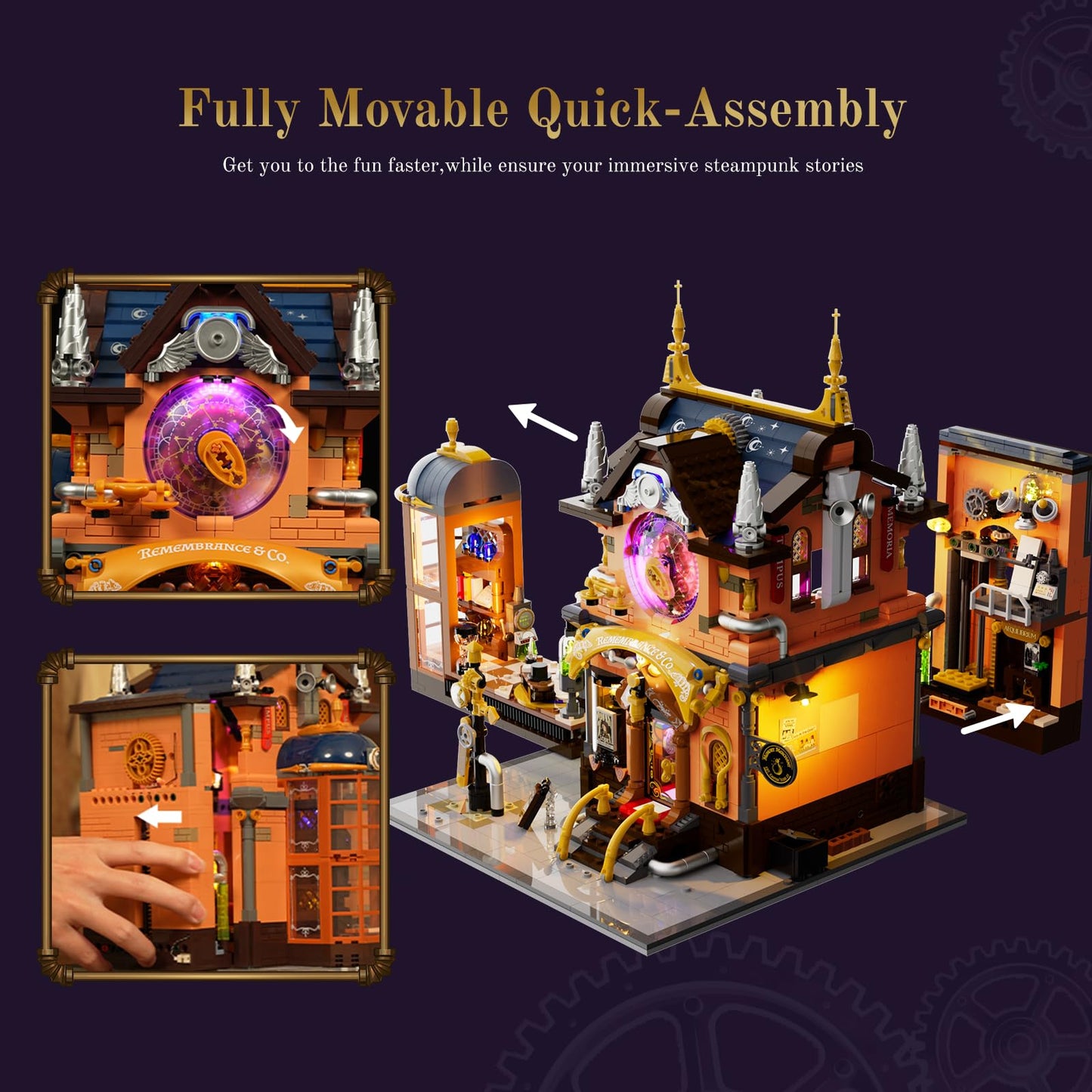 Lumibricks Steampunk Memory Magic Shop Lighting Building-Bricks Set, 2056 Pcs Modular Building from Chrono Custodians Collection Display Set for Adults and Steampunk Lovers